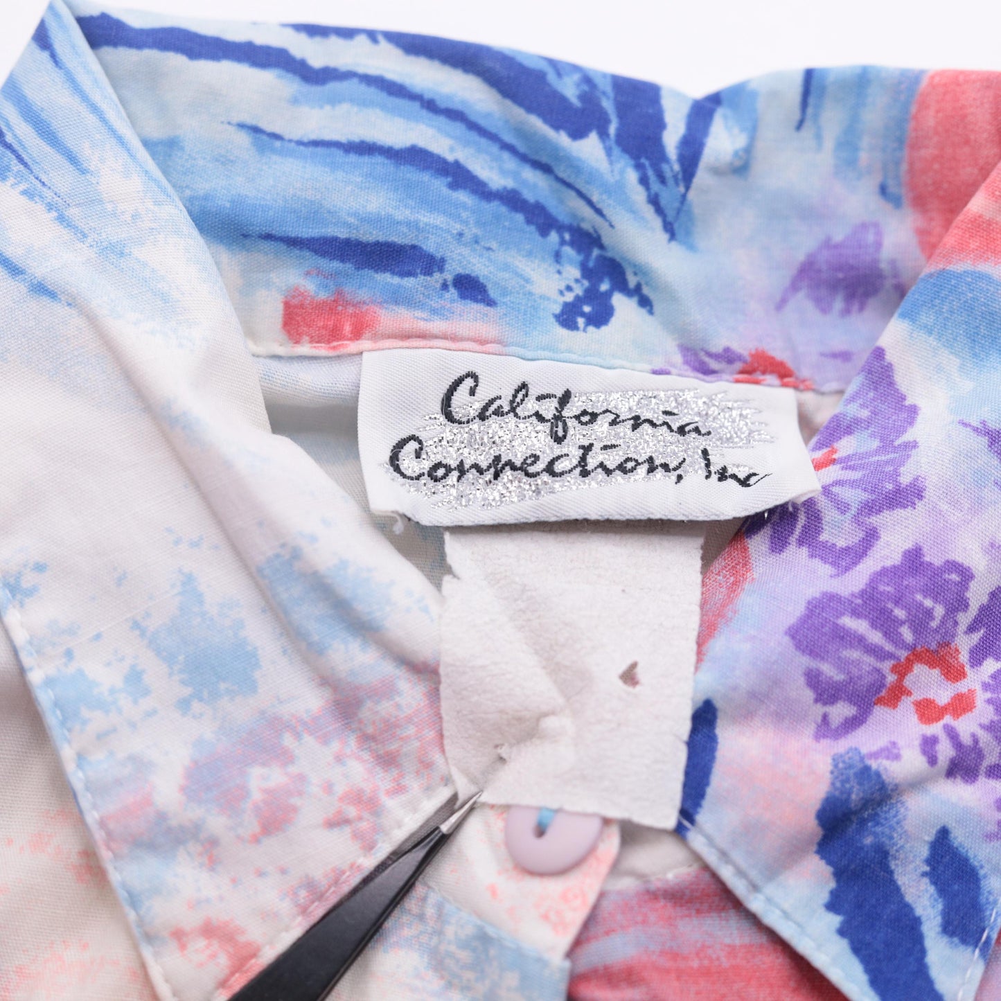 90s Watercolor Floral Button-Up Blouse Short Sleeve Collared Shirt Medium M