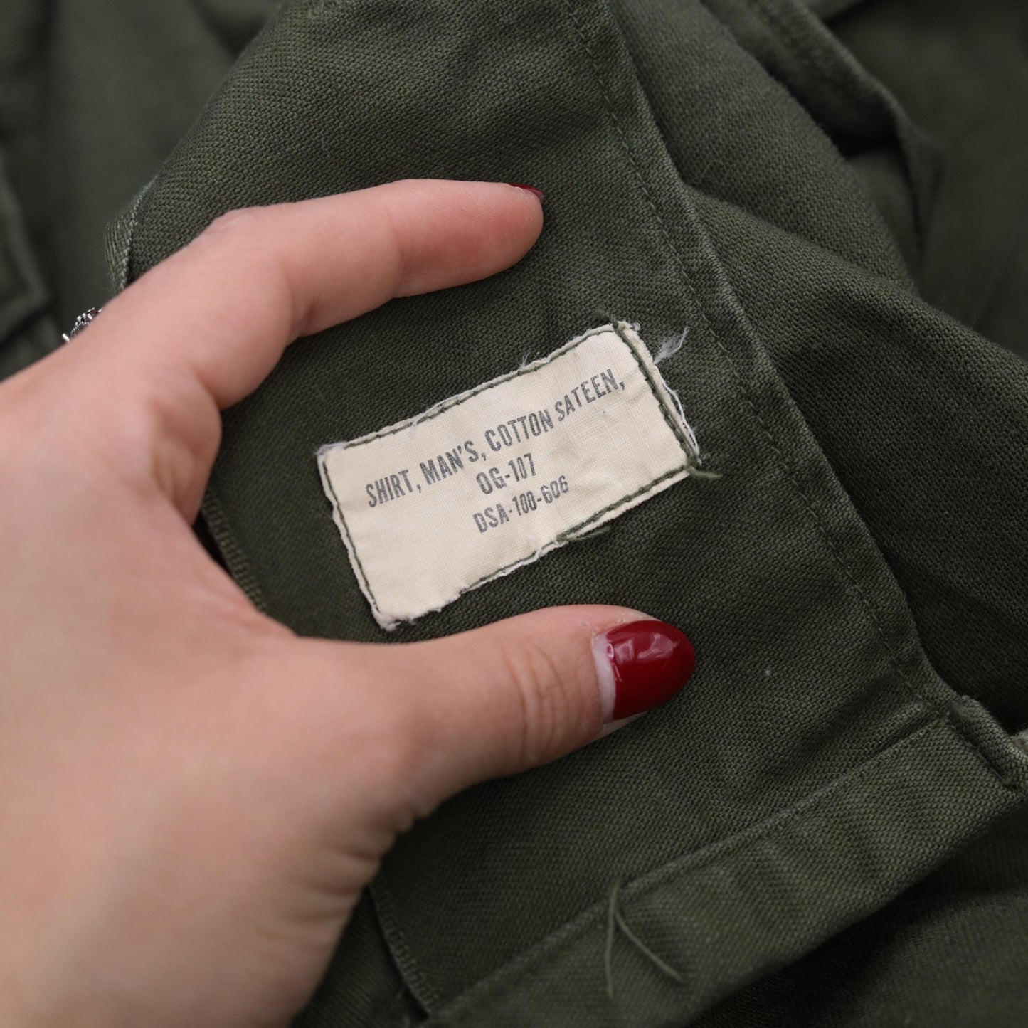 80s Army Green Military Utility Button-Down Shirt Cotton Sateen Small