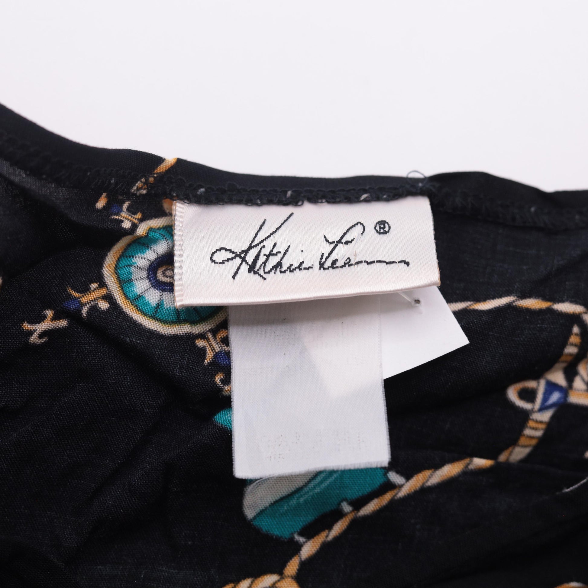 90s Kathie Lee Nautical Print Blouse Black Button-Front Short Sleeve Medium