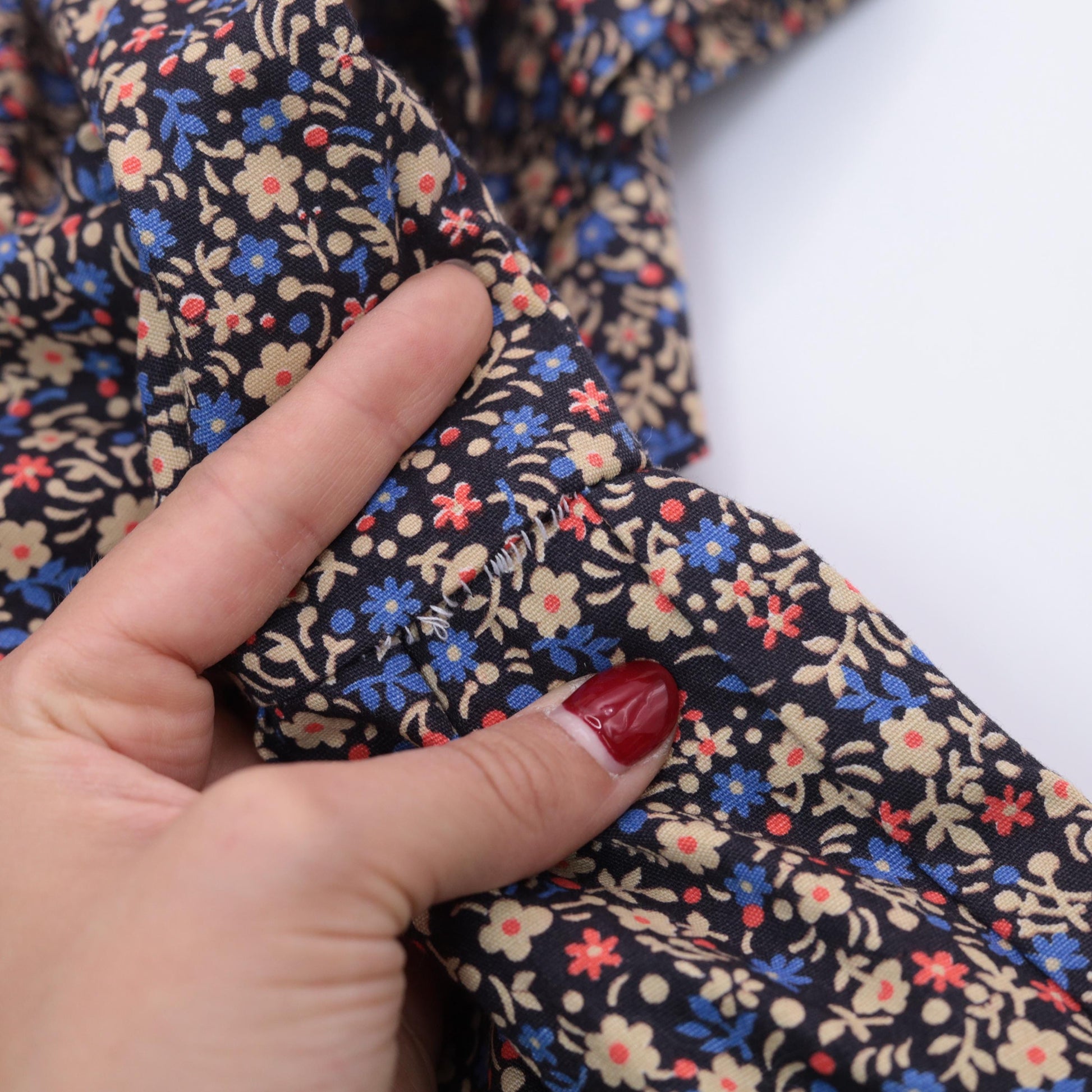 60s Navy Floral Mini Dress A-Line Button Front Short Sleeve Large