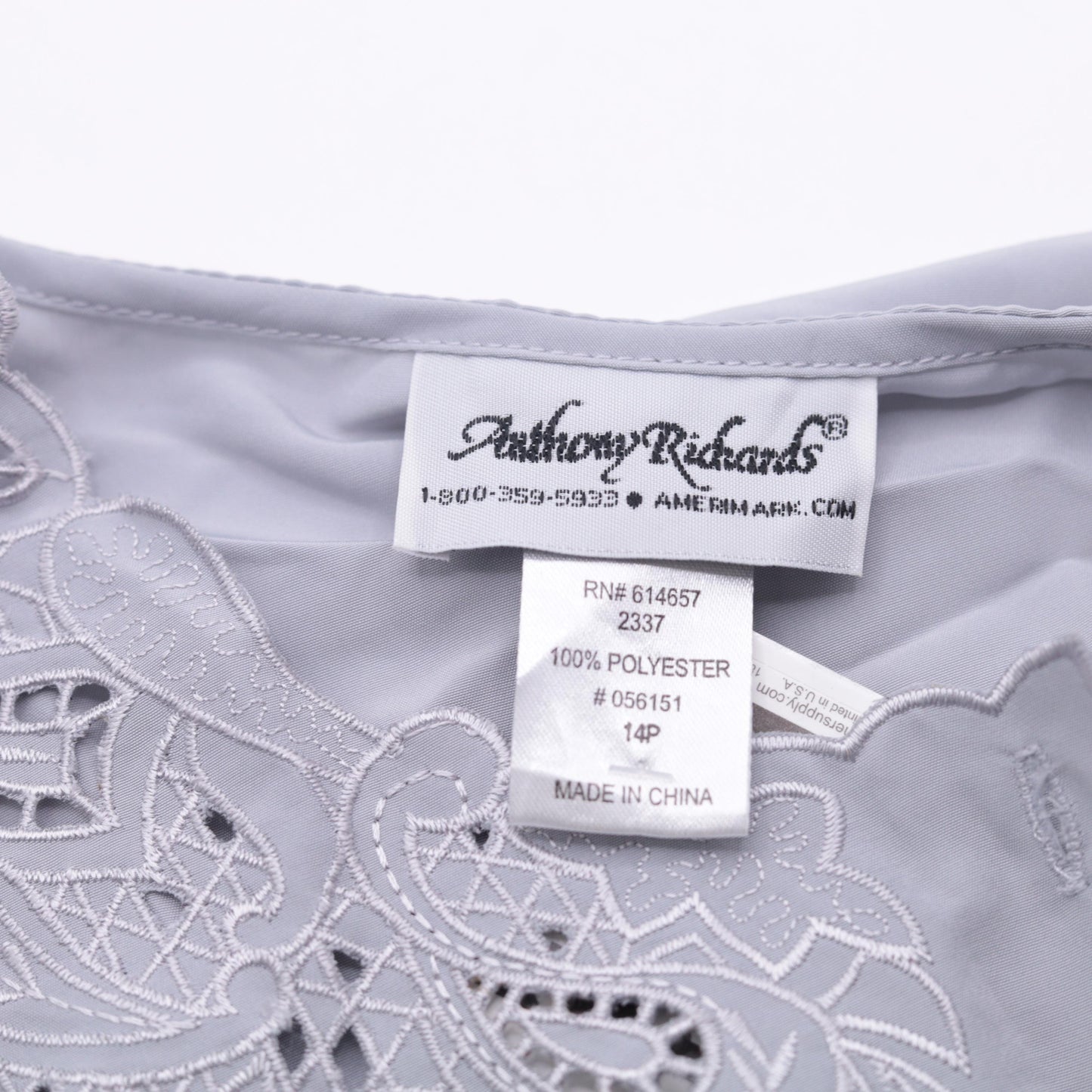 Y2K Anthony Richards Grey Embroidered Blouse Cutwork Paisley Scalloped Hem Medium