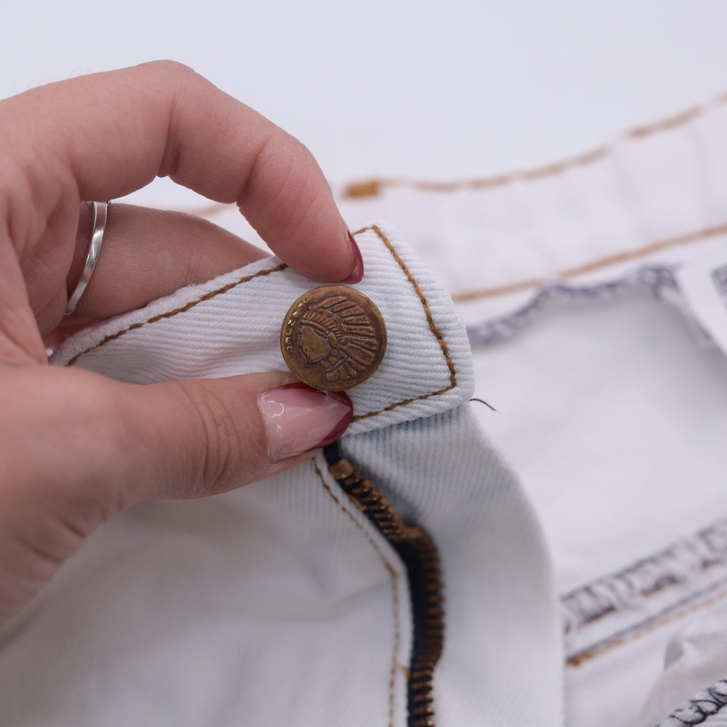 90s Jeanjer White Denim Mini Skirt Cotton Five-Pocket Small