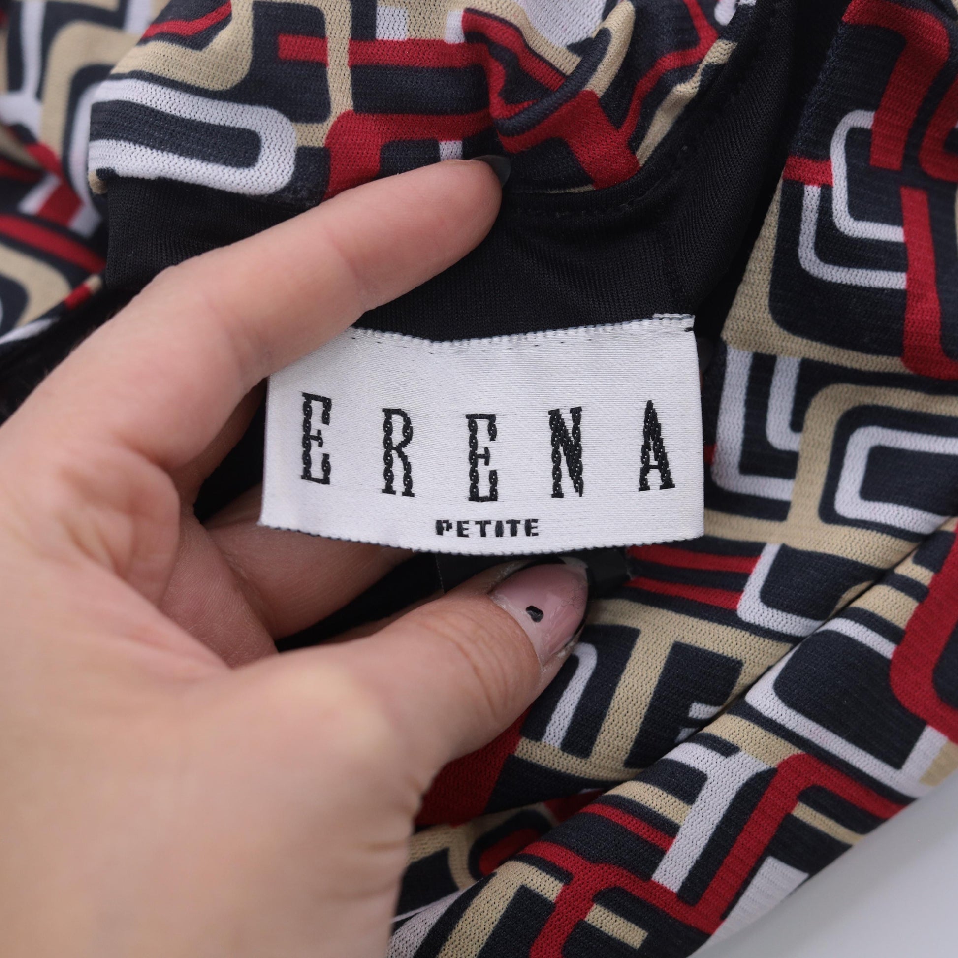 Y2K Erena Petite Geometric Abstract V-Neck Blouse Red Black White Small S