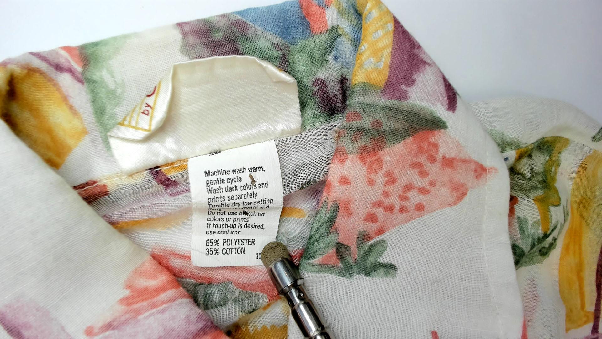 70s Ship N Shore Watercolor Landscape Blouse Sheer Button Up Small