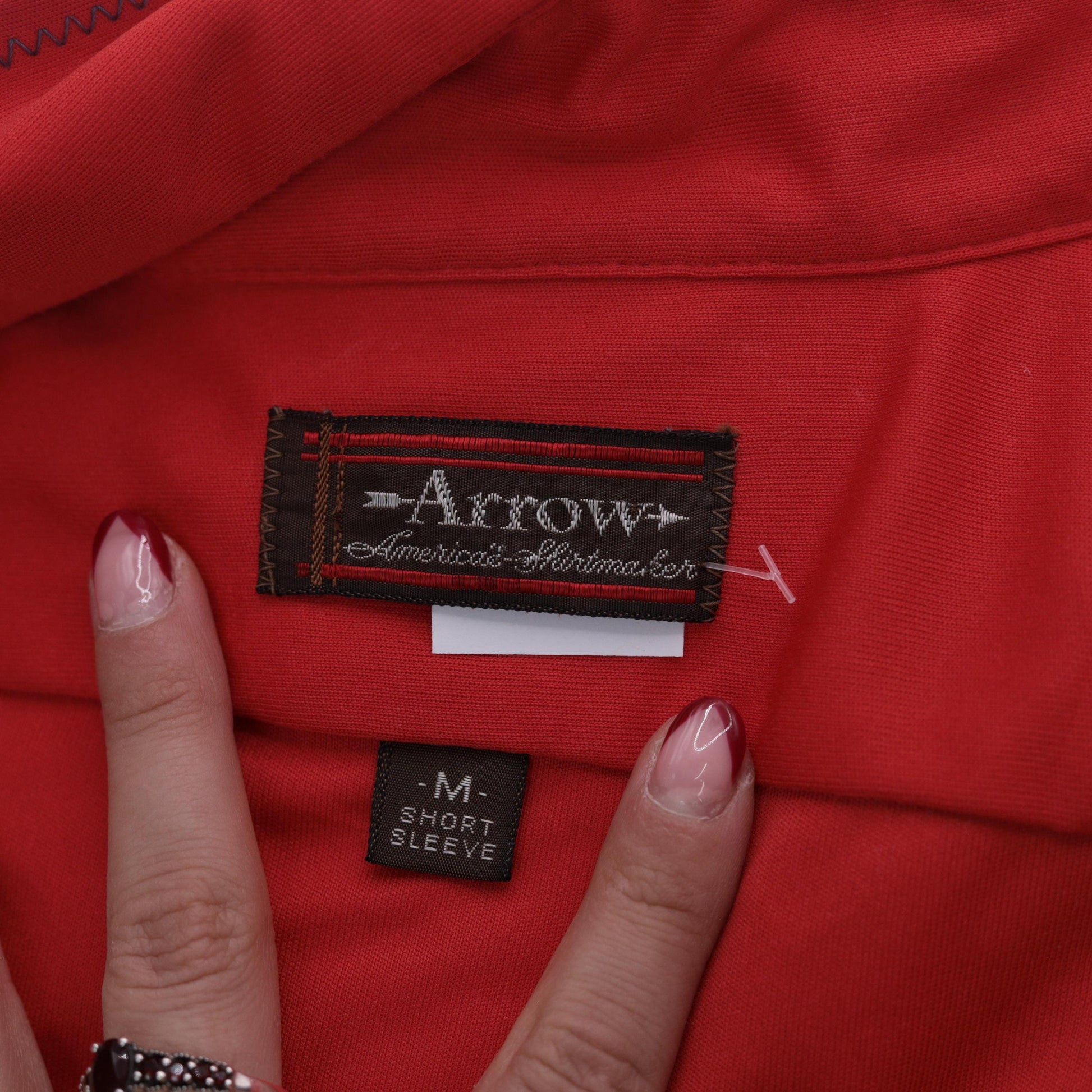 70s Arrow Button Shirt Orange-Red Short Sleeve Chest Pocket Medium M