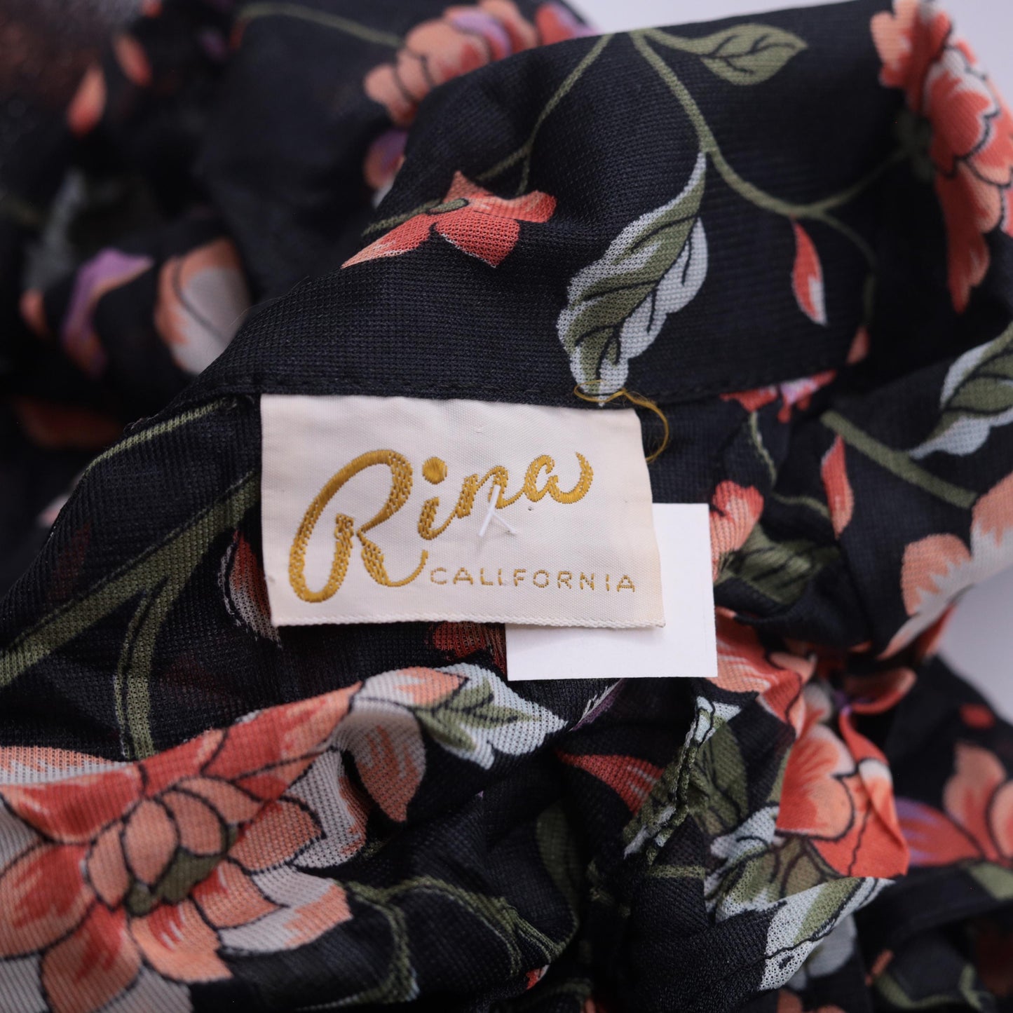 70s Rina California Black Floral Blouse Long Sleeve Botanical Print Small