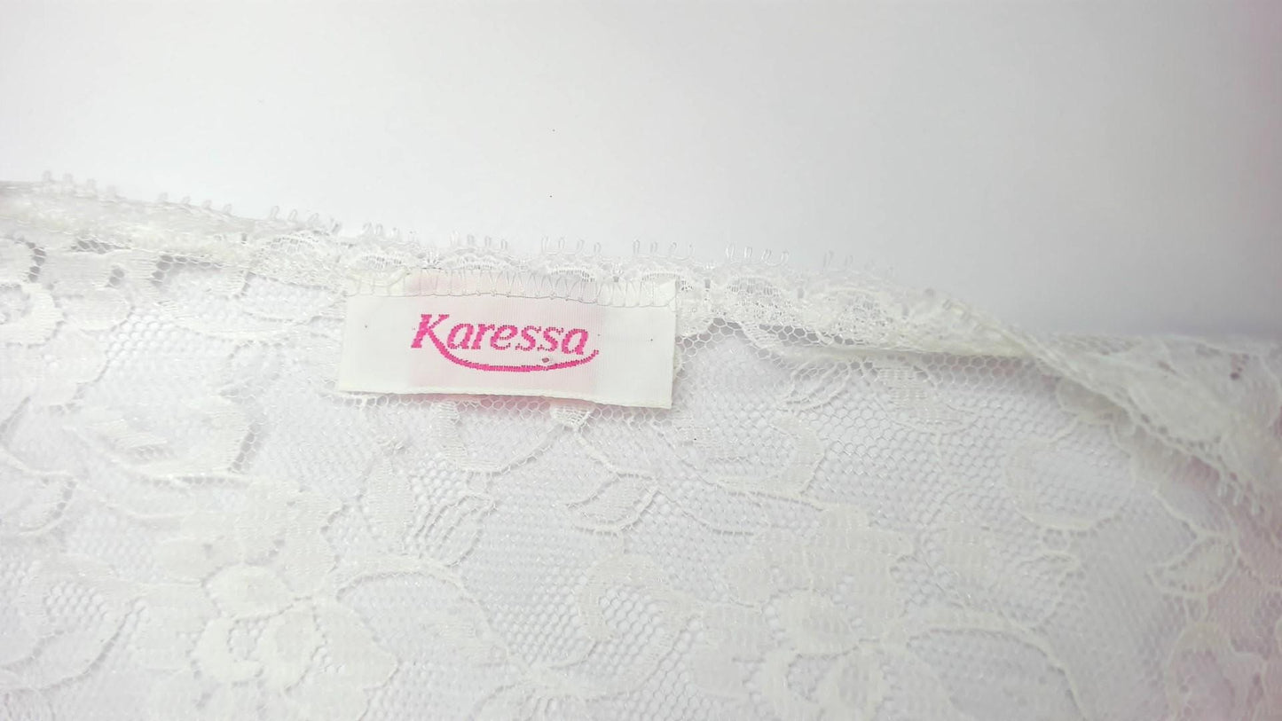 90s Karessa White Lace Blouse Floral Tie Front Cap Sleeve Small S
