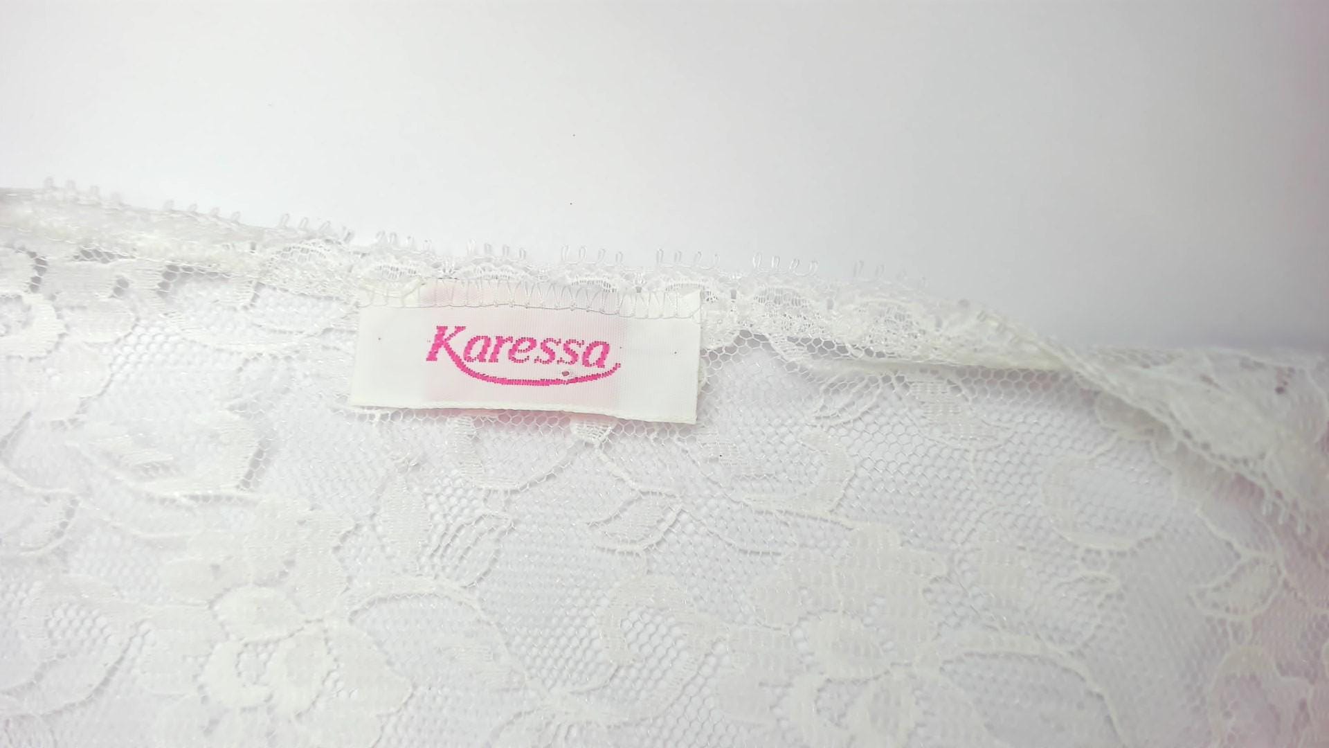 90s Karessa White Lace Blouse Floral Tie Front Cap Sleeve Small S