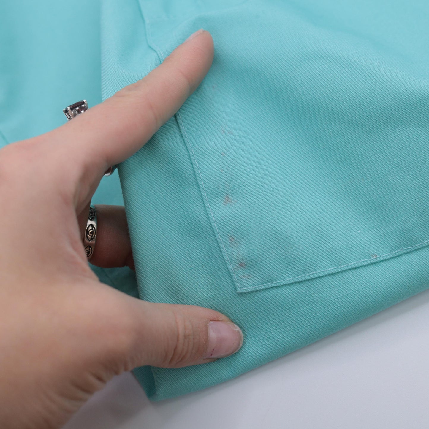 80s Turquoise Pinafore Apron Dress Square Neck Buttoned Straps Knee Length Small
