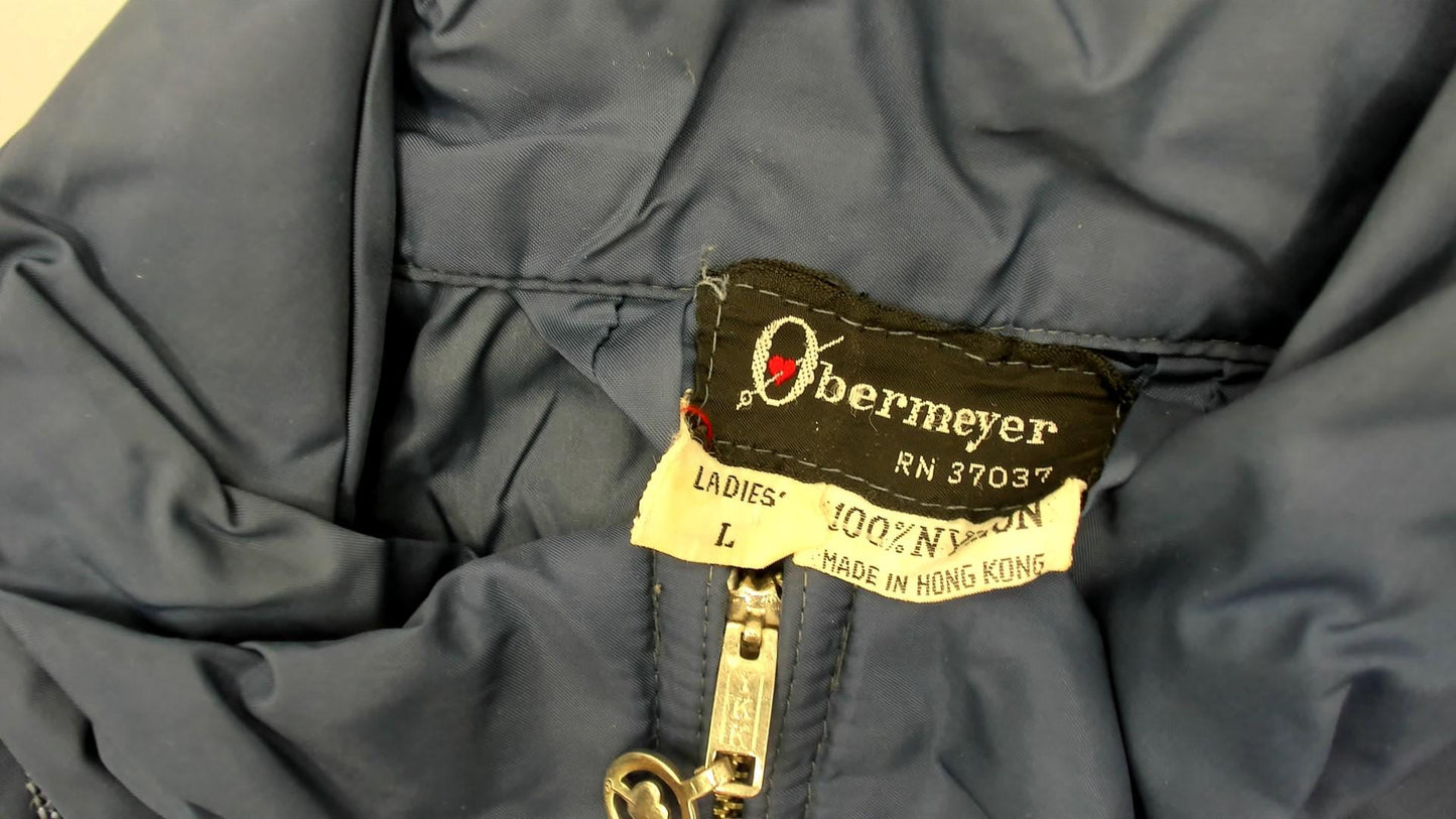 80s Obermeyer Navy Hooded Windbreaker Jacket Unisex Large