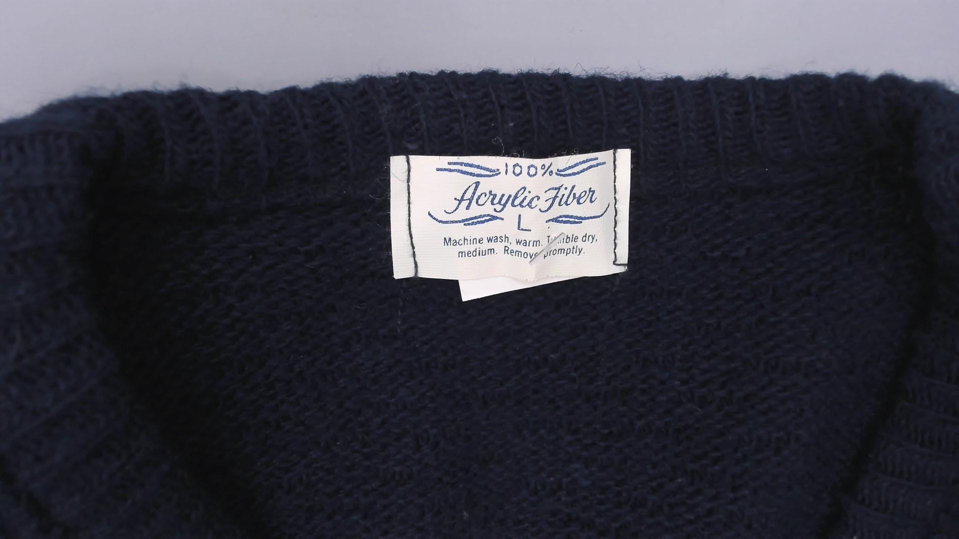 80s Navy Ribbed Knit Sweater Vest Scoop Neck Sleeveless Tank Large L