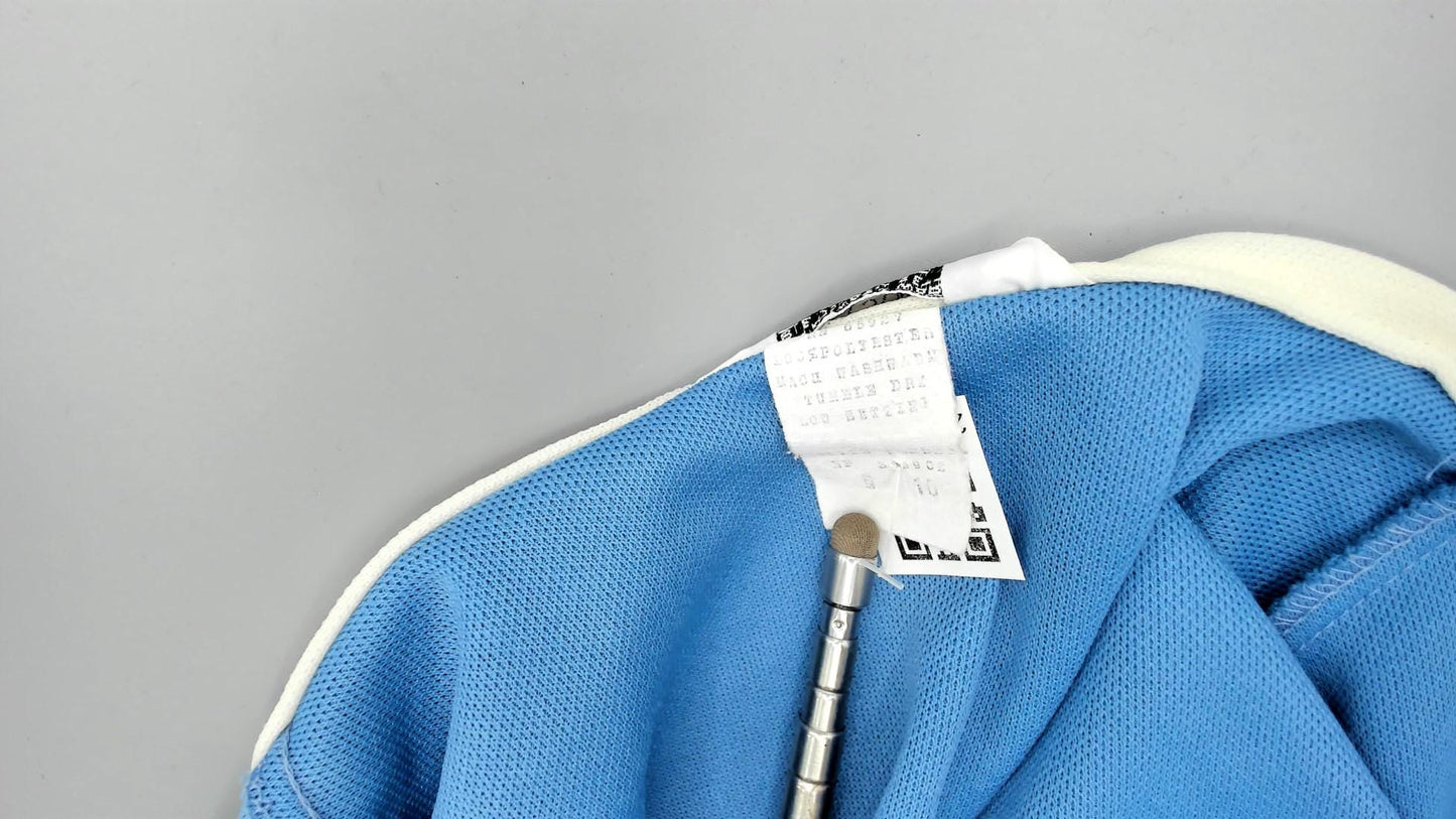 70s Lady Blair Blue Jacket White Piping Open Front Long Sleeve Medium