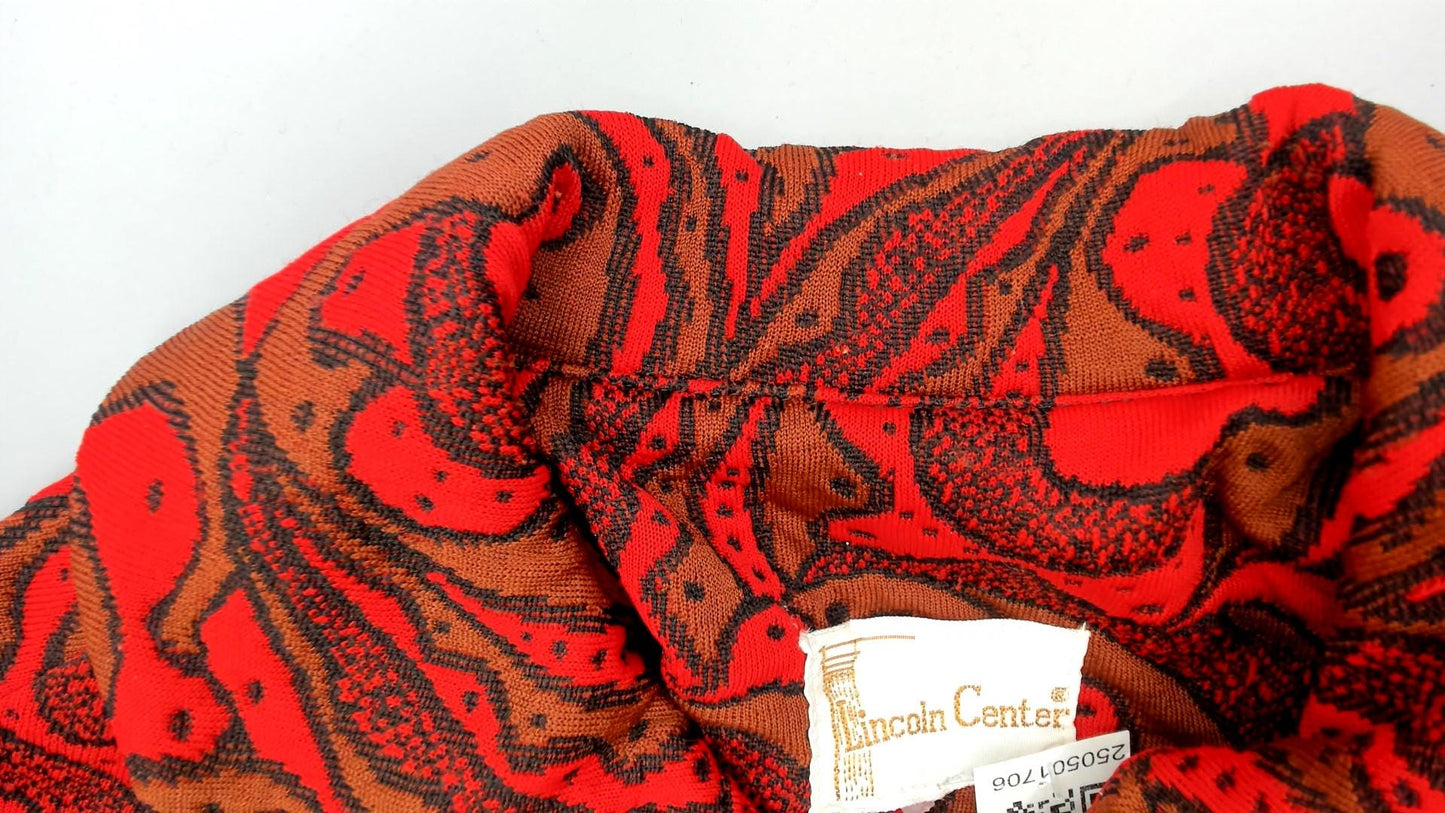 70s Lincoln Center Paisley Print Jacket Red Brown Button Front Medium