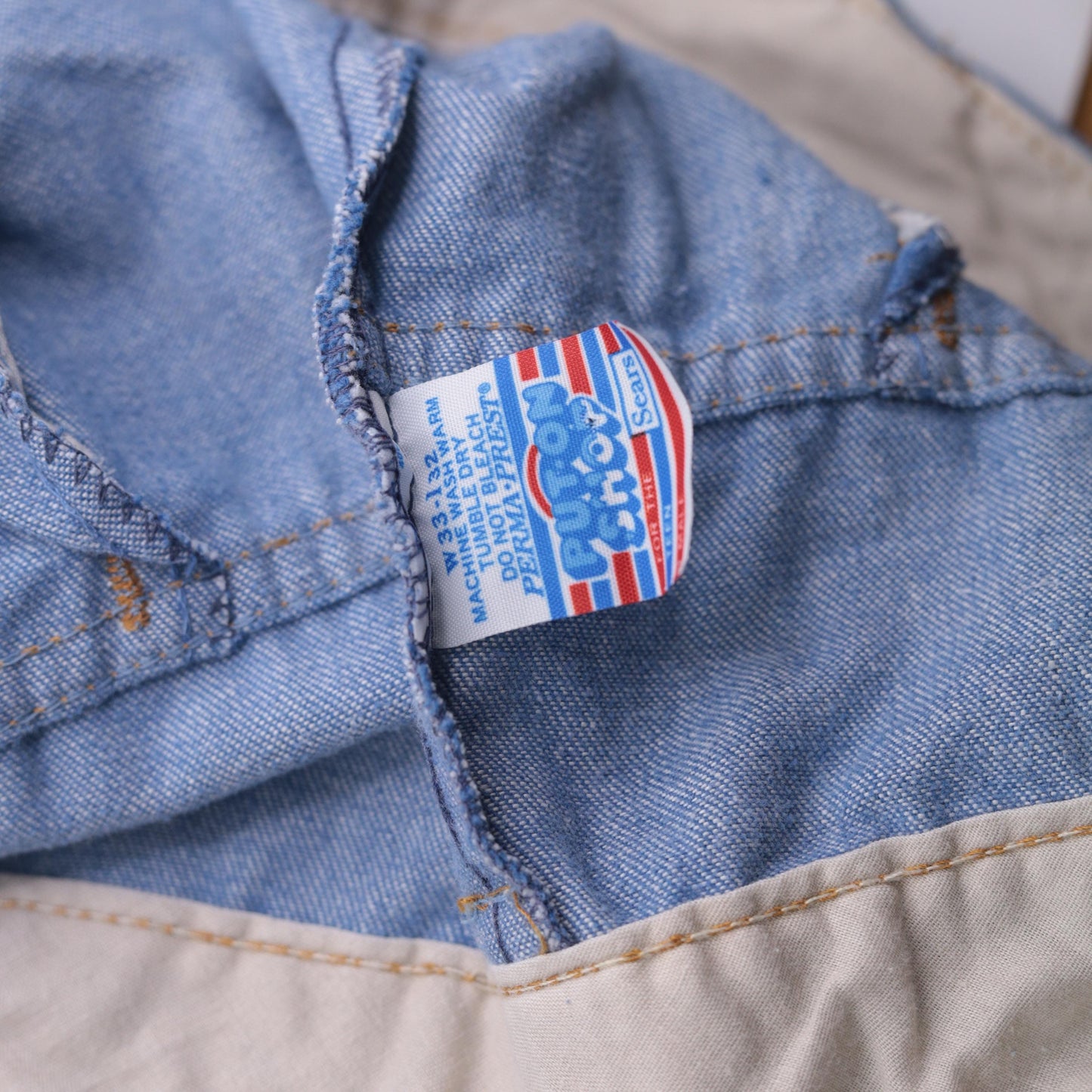 70s Sears Light Blue Flare Jeans High Waist Bell Bottom Denim 33x32