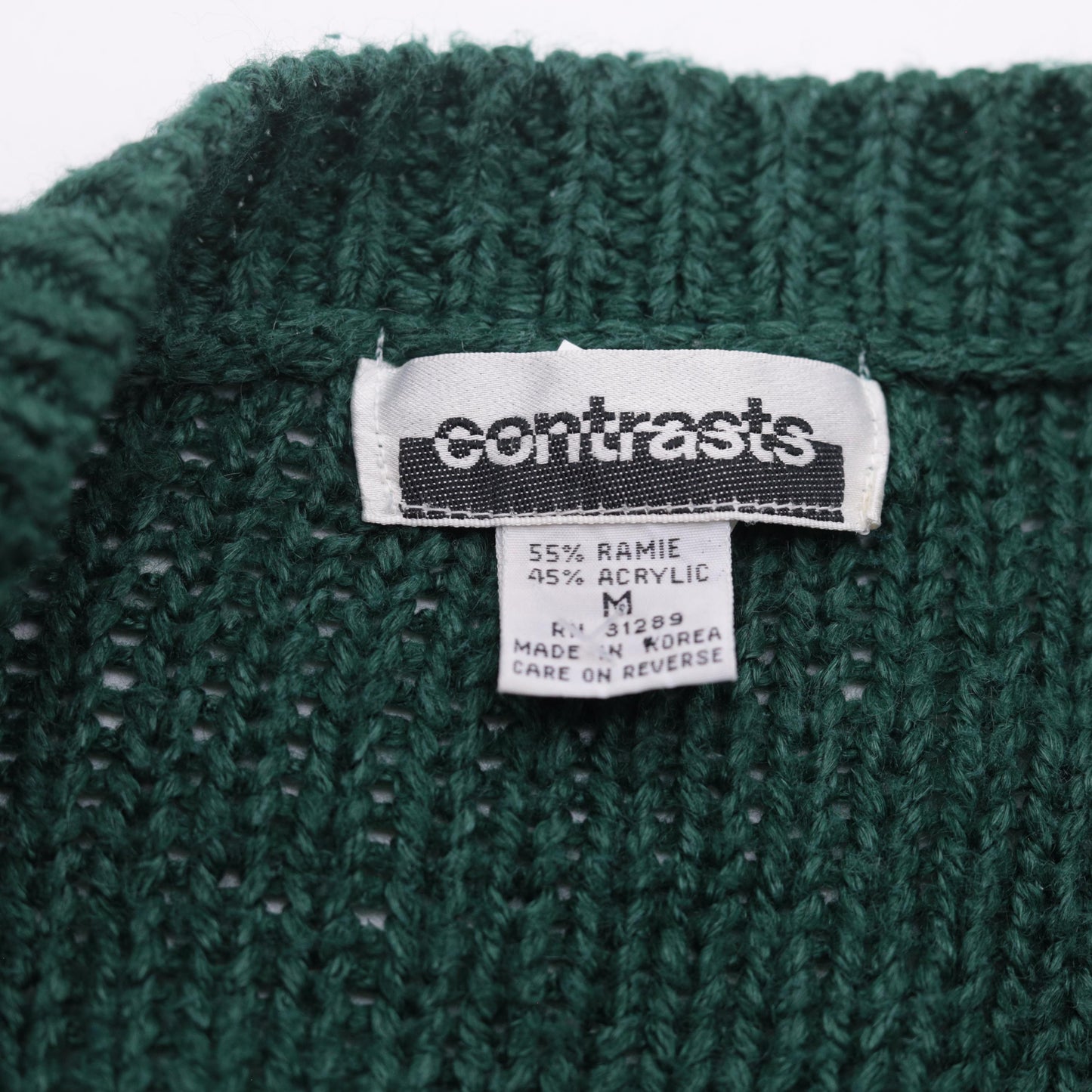 90s Contrasts Cable Knit Cardigan Forest Green Fair Isle V-Neck Medium M