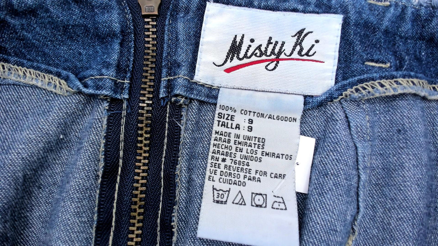 90s Blue Denim Midi Skirt Asymmetrical Frayed Hem Y2K Medium