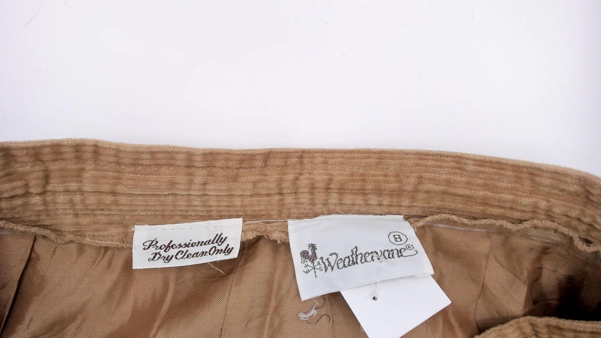 1970s Tan Corduroy Button-Front Midi Skirt High Waist A-Line Pleated Small