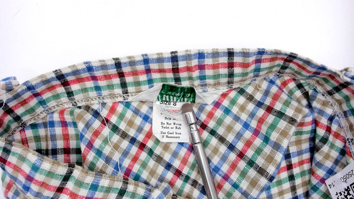 80s Plaid Mini Skirt High Waist Button Up Checkered Pink Blue Small