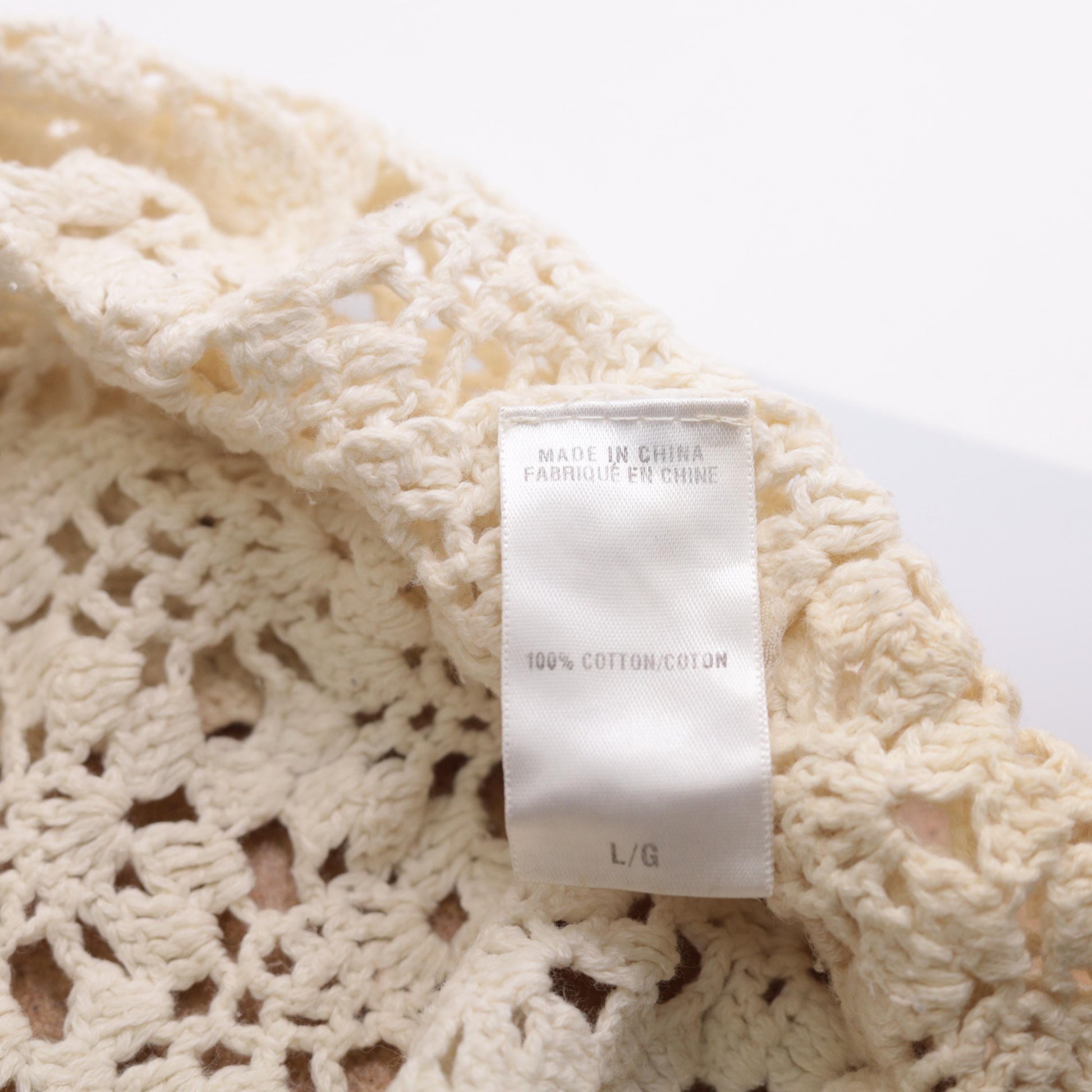 00s Lucky Brand Crochet Long Sleeve Top Cream Sheer Cutout Large L