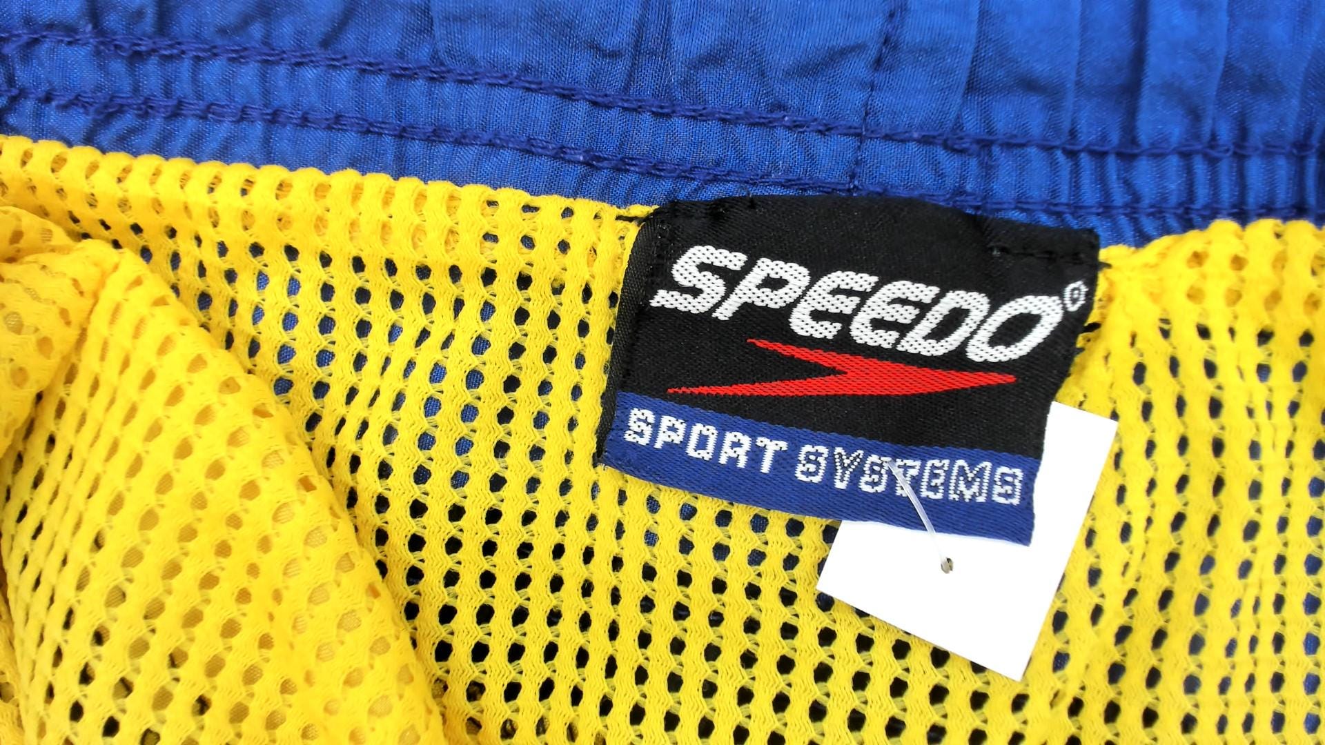 90s Speedo Colorblock Swim Trunks Black Yellow Blue Green Nylon Large L