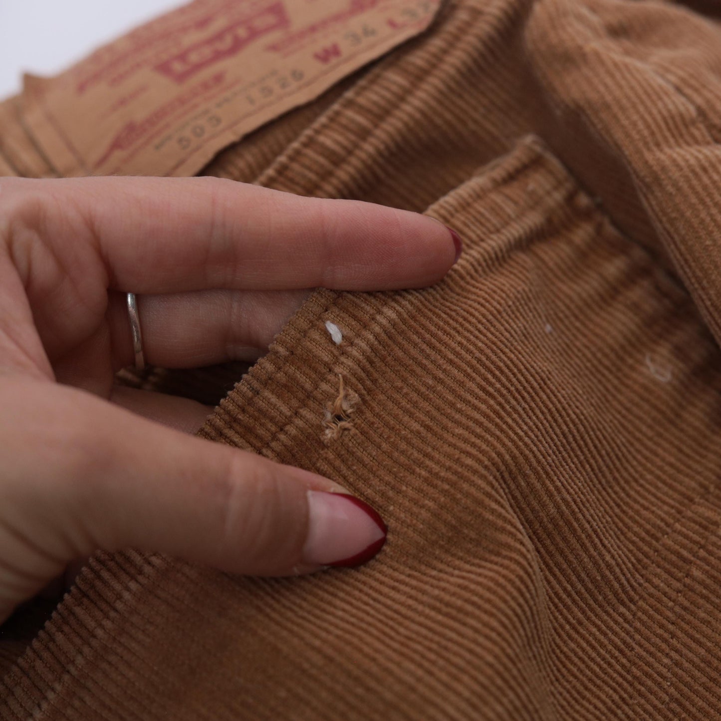 90s Levi's Corduroy Shorts Tan High Waisted Frayed Cutoff Medium