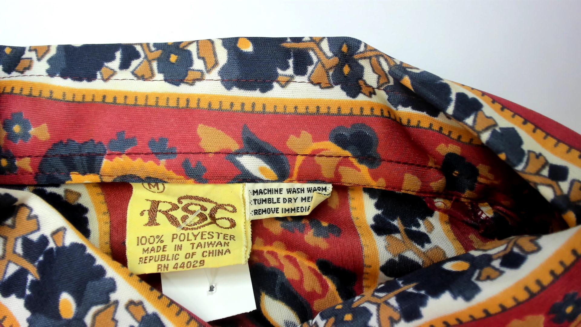 70s Paisley Dagger Collar Blouse Rust Red Button Up Long Sleeve Medium