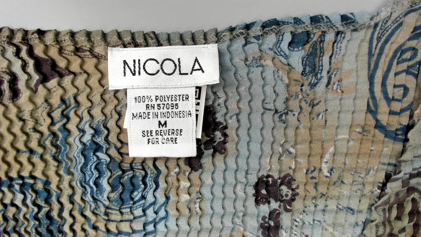 Y2K Nicola Paisley Wrap Top Blue Mixed Print Tie Sleeve Medium M