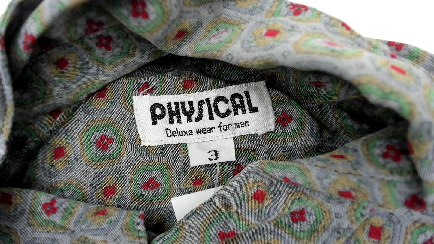 90s Geometric Floral Button Up Blouse Sage Green Red Print Medium