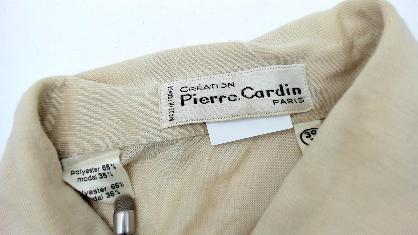 80s Pierre Cardin Beige Dress Shirt Long Sleeve Button Down Point Collar Medium
