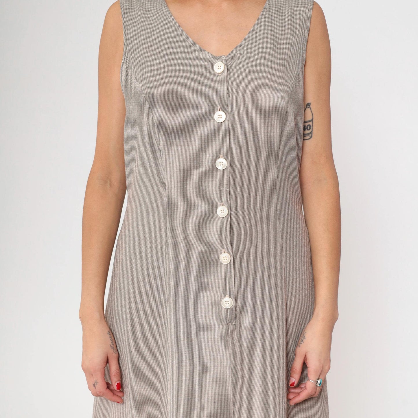 90s Kathie Lee Taupe Maxi Dress V Neck Lace Up Back Sleeveless Medium