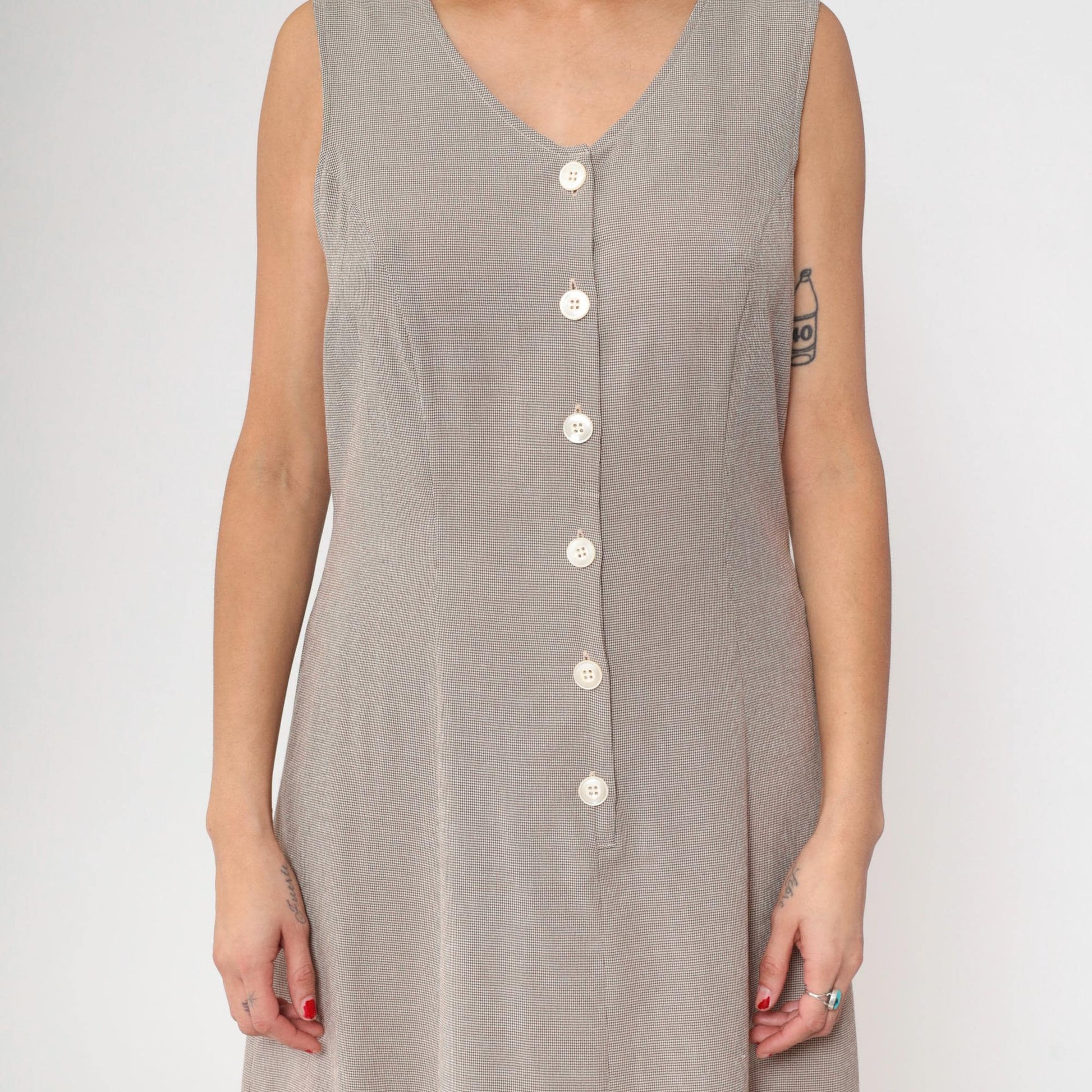 90s Kathie Lee Taupe Maxi Dress V Neck Lace Up Back Sleeveless Medium