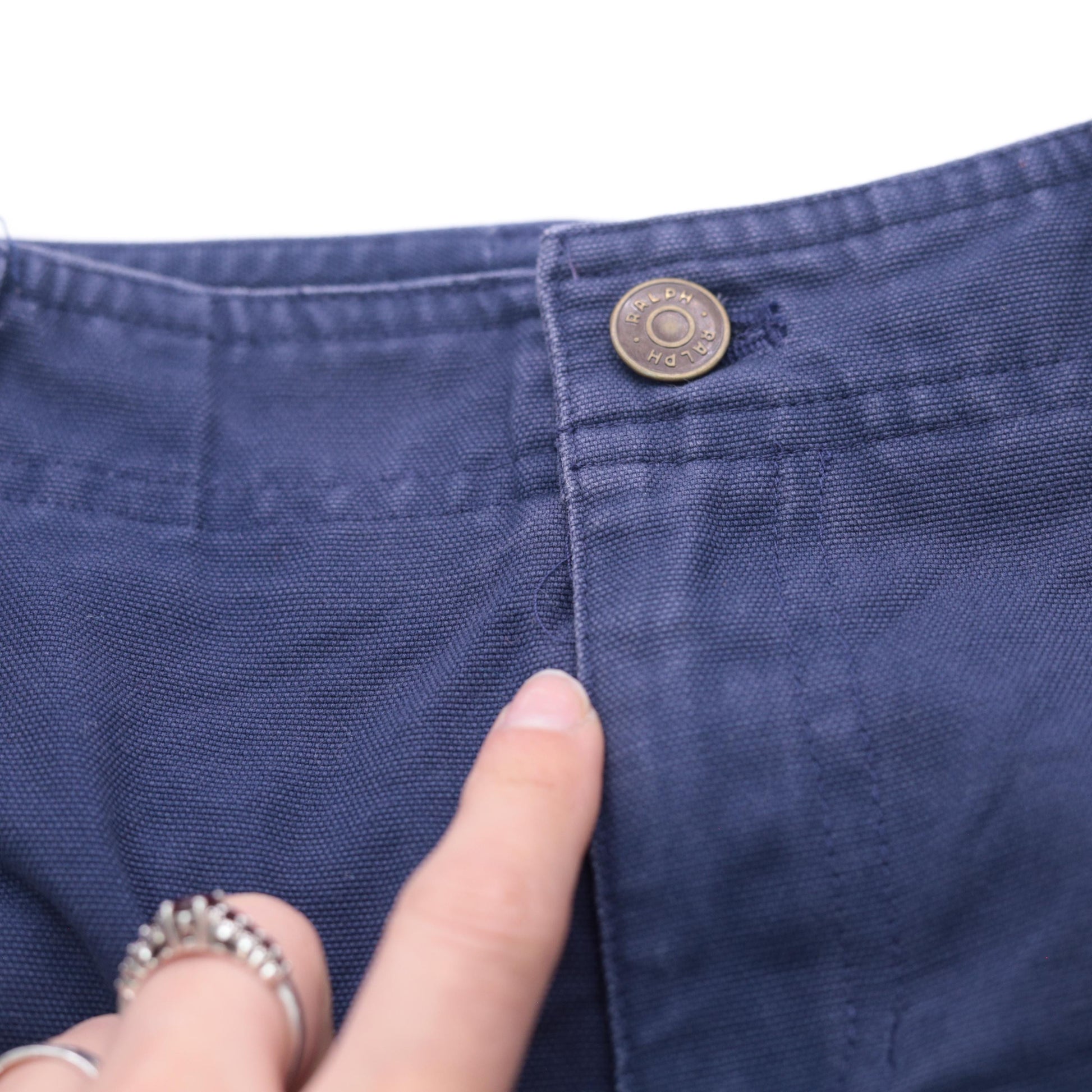 Ralph Lauren Navy Cotton Twill Shorts High Waisted Button Front 90s Small