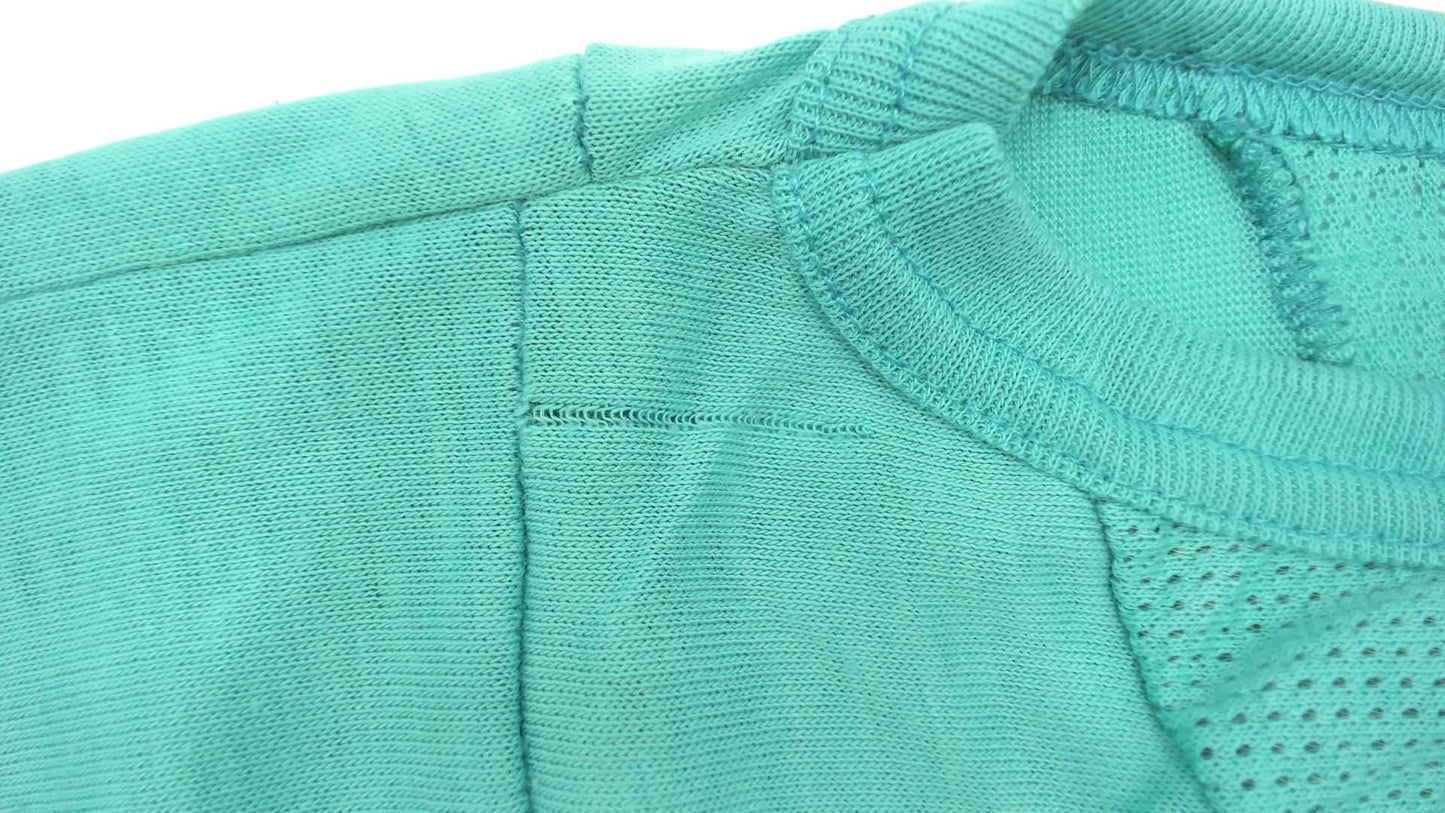 80s Turquoise Athletic Tank Top Mesh Panels Crew Neck Small Medium