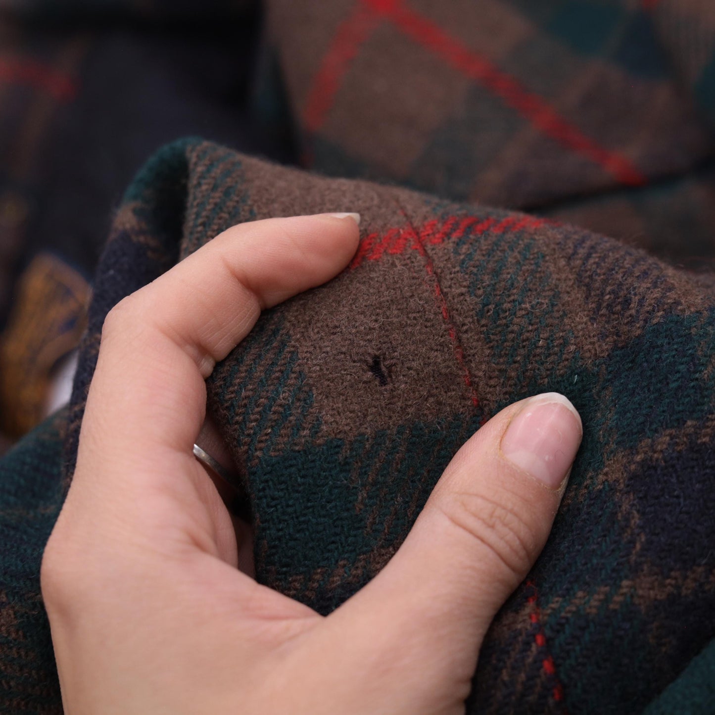 70s Pendleton Wool Coat Brown Green Red Plaid Button Front Medium M