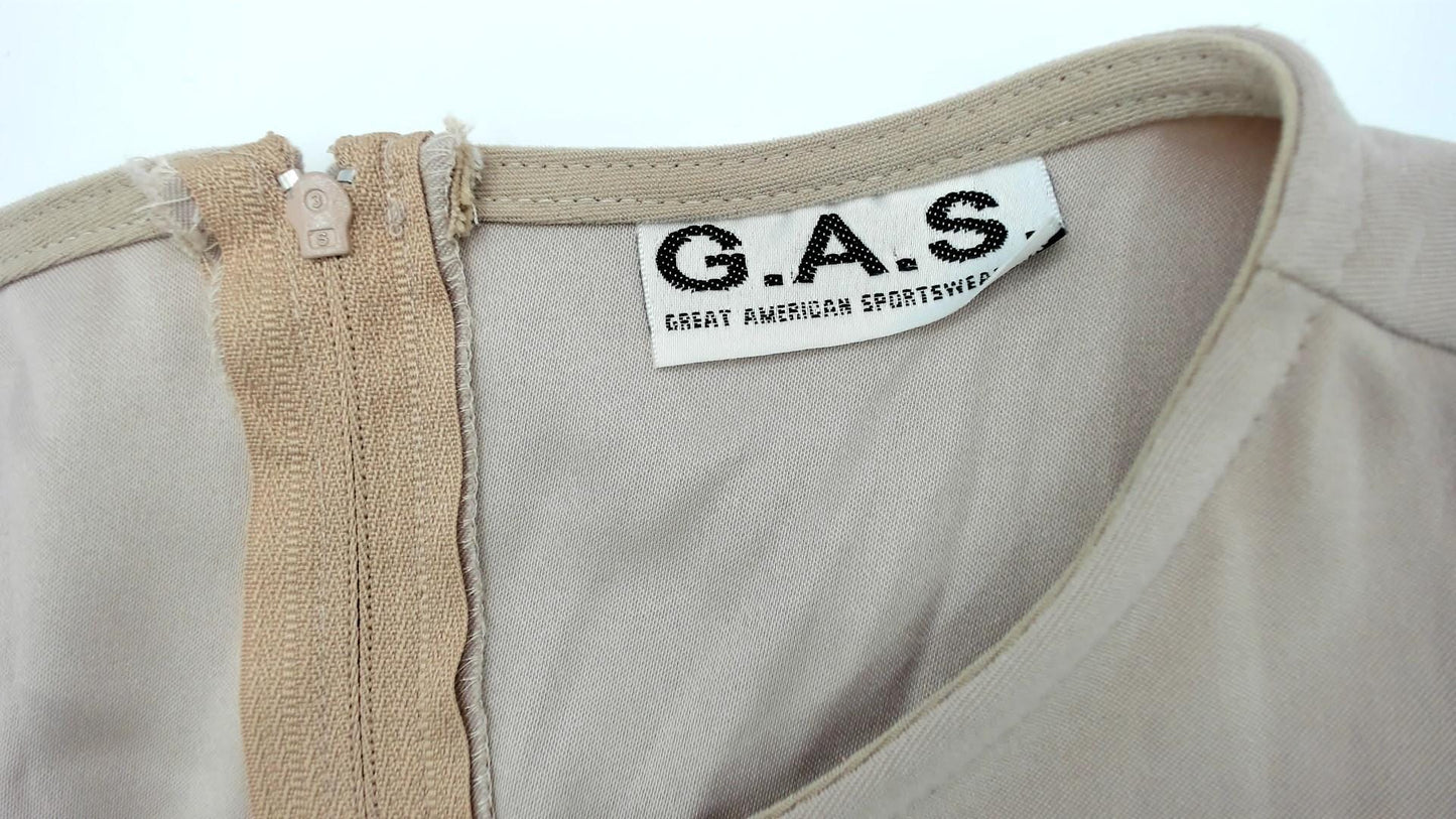 90s Gas Beige Mini Dress Sleeveless A-Line Round Neck Small S
