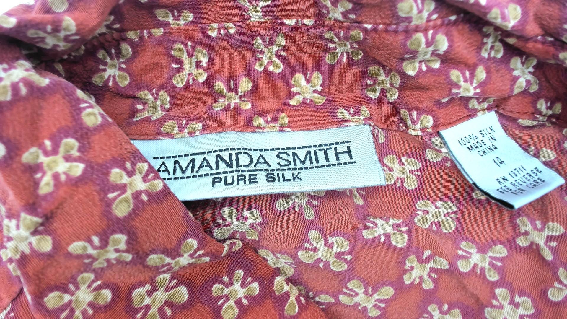 90s Rust Orange Daisy Print Silk Sleeveless Blouse Button-Up Collar Medium