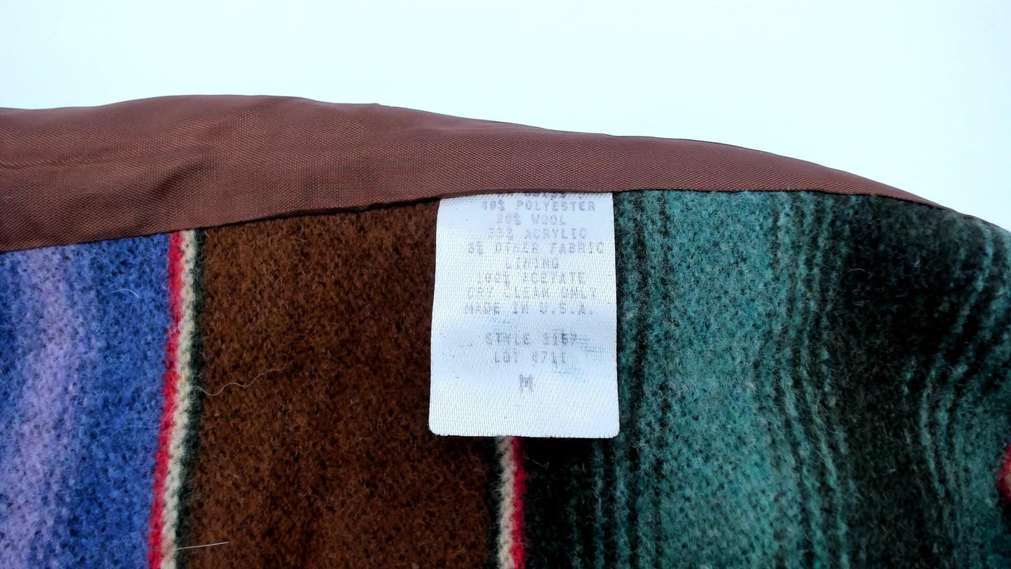 90s Southwestern Stripe Blazer Brown Blue Red Green Single Button Medium