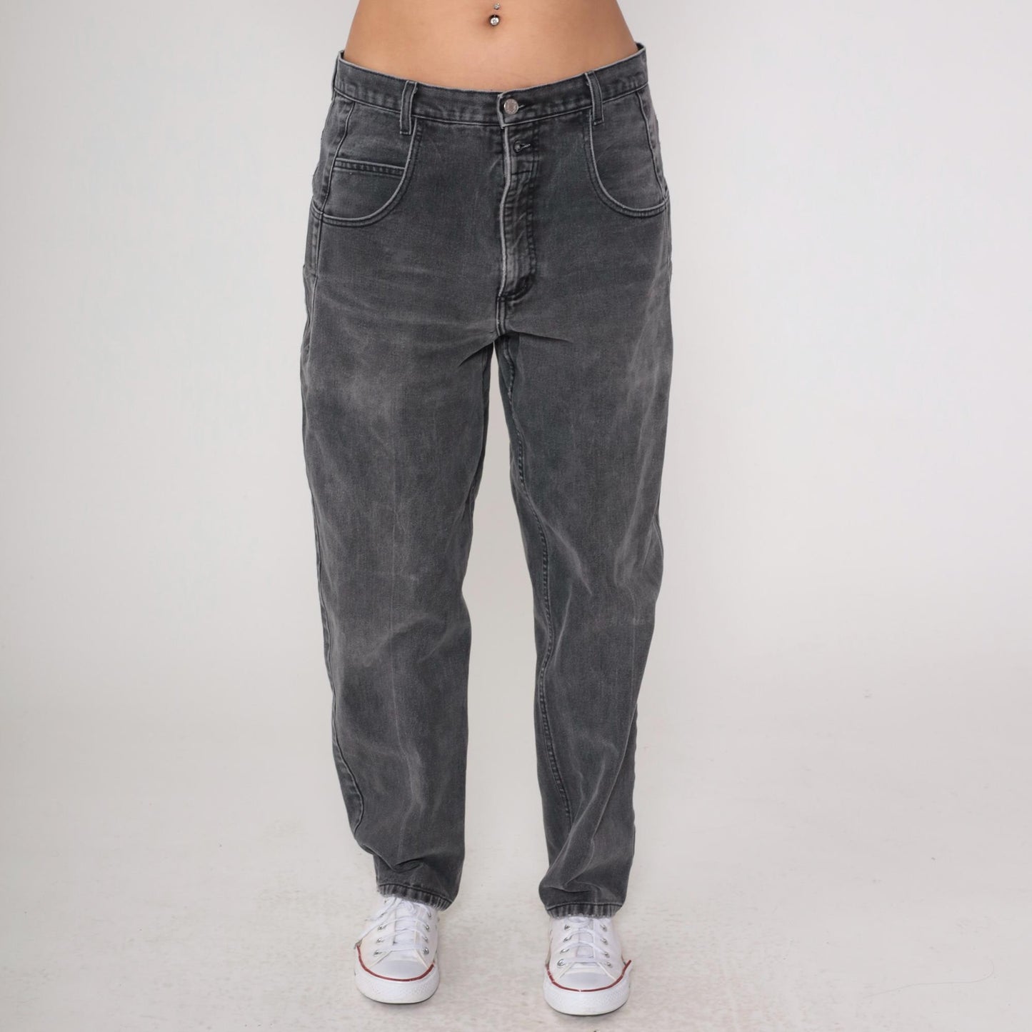 90s Guess Black Denim High-Waist Tapered Mom Jeans 34x30