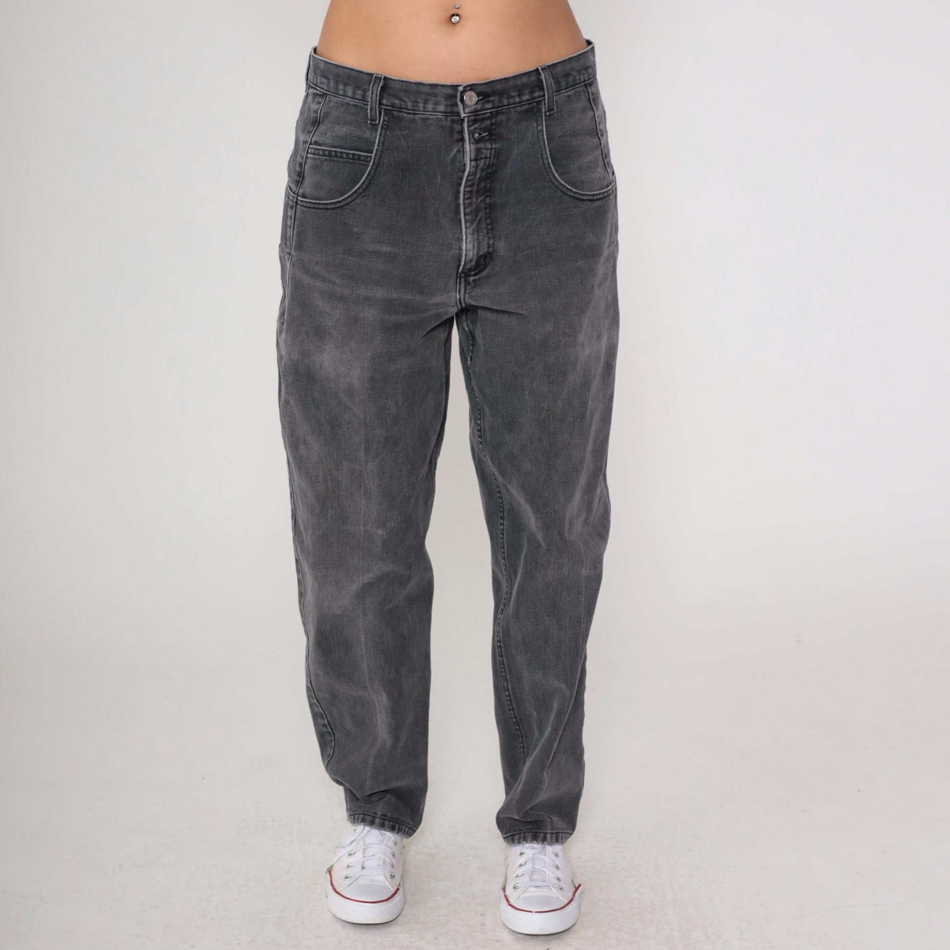 90s Guess Black Denim High-Waist Tapered Mom Jeans 34x30