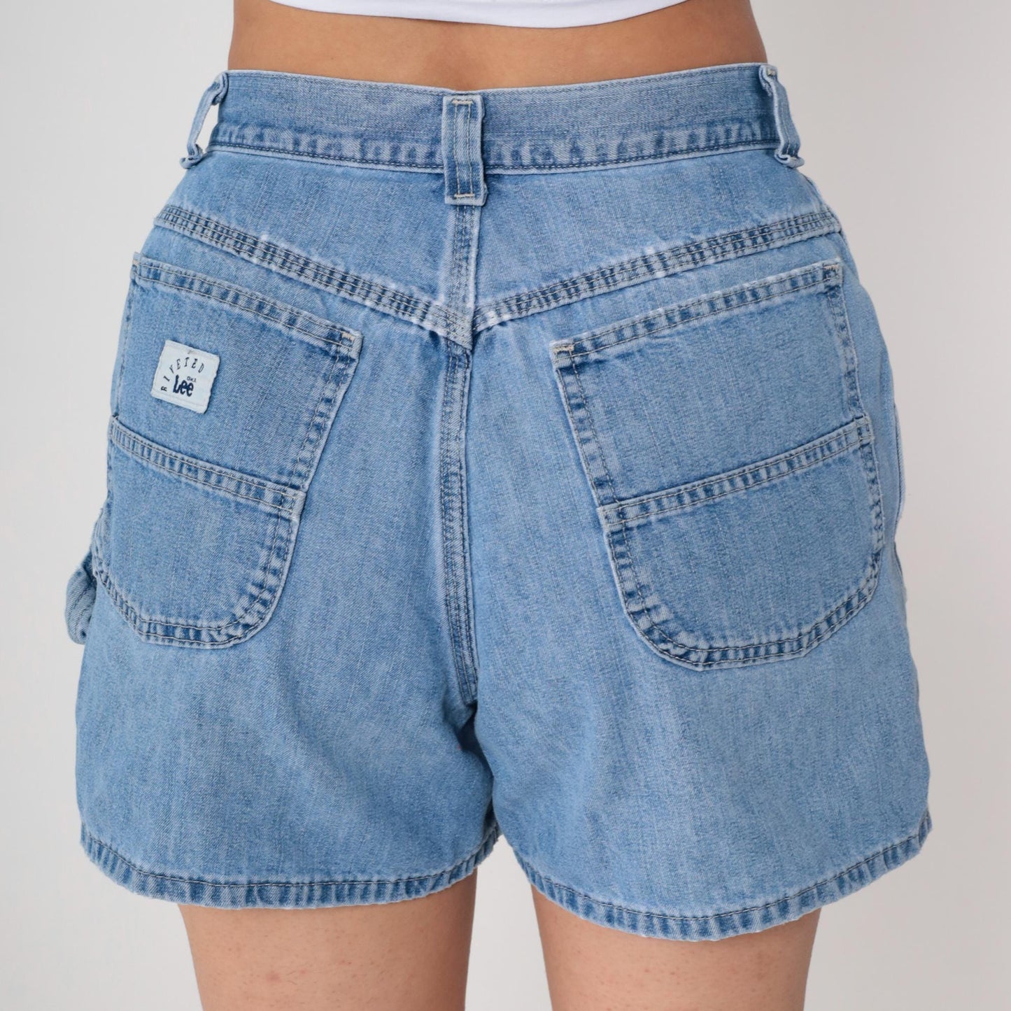 Lee 90s Blue Denim Cargo Shorts High Waist Elastic Medium