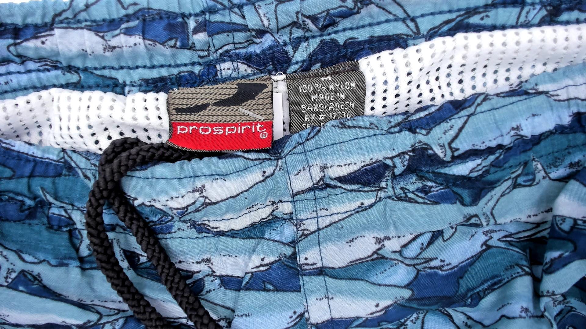 Y2K Shark Print Swim Trunks Ocean Blue Mesh Lined Board Shorts Medium M