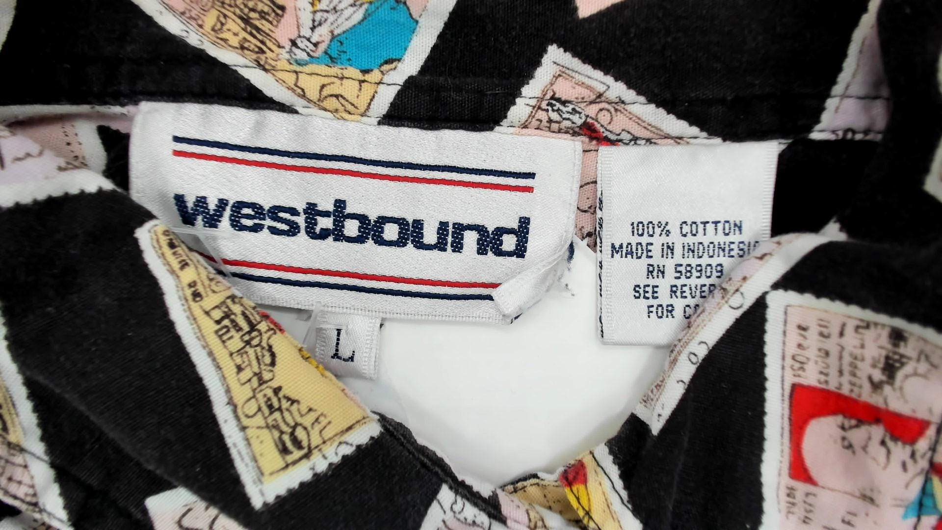 90s Hot Air Balloon Stamp Print Matching Set Shirt Pants Large L