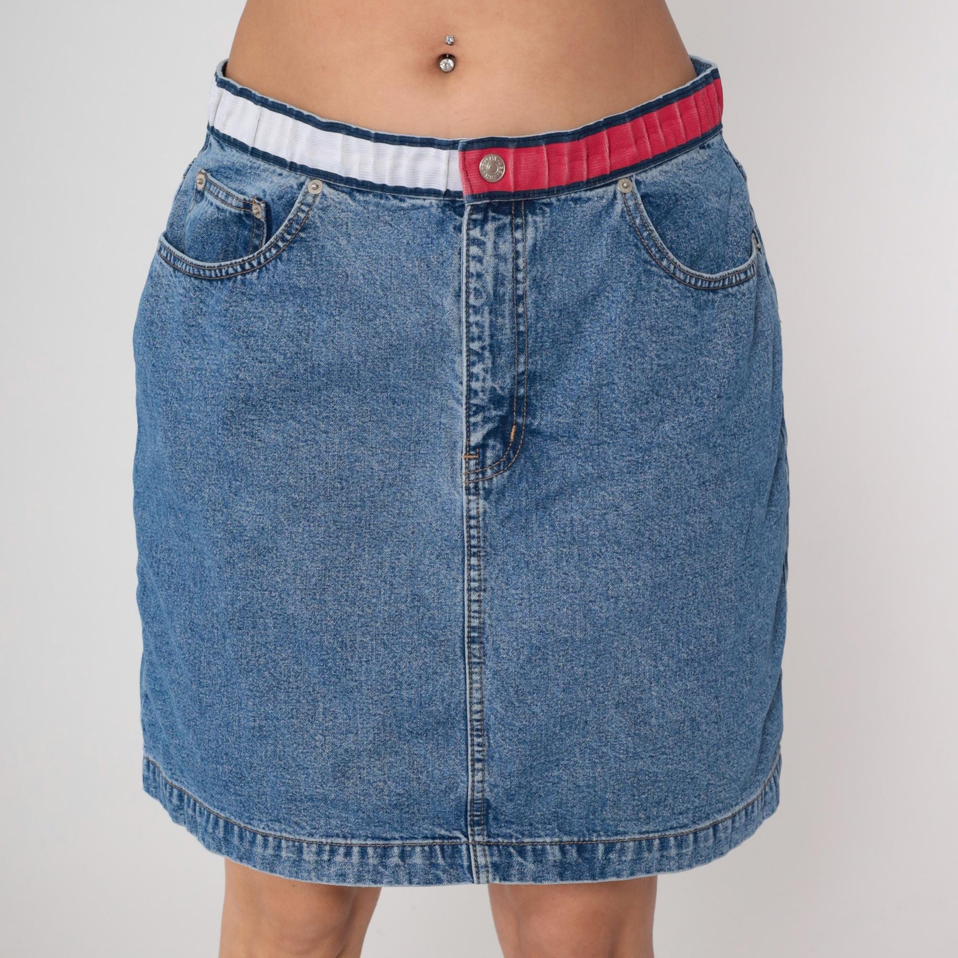 Tommy Hilfiger Y2K Denim Mini Skirt High Waist Blue Pencil Extra Large