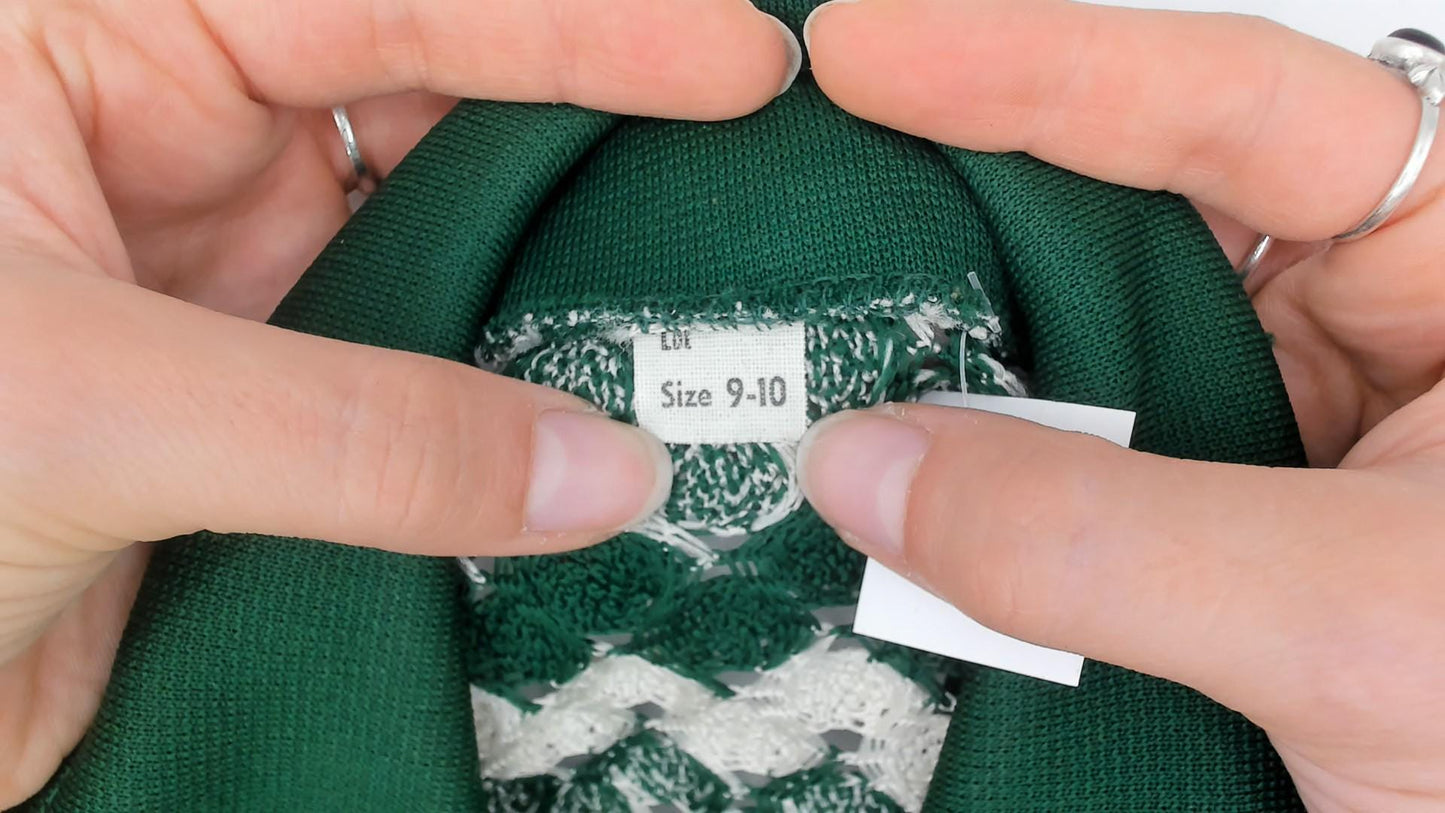 70s Emerald Green Chevron Knit Crop Cardigan Button Front Short Sleeve XS
