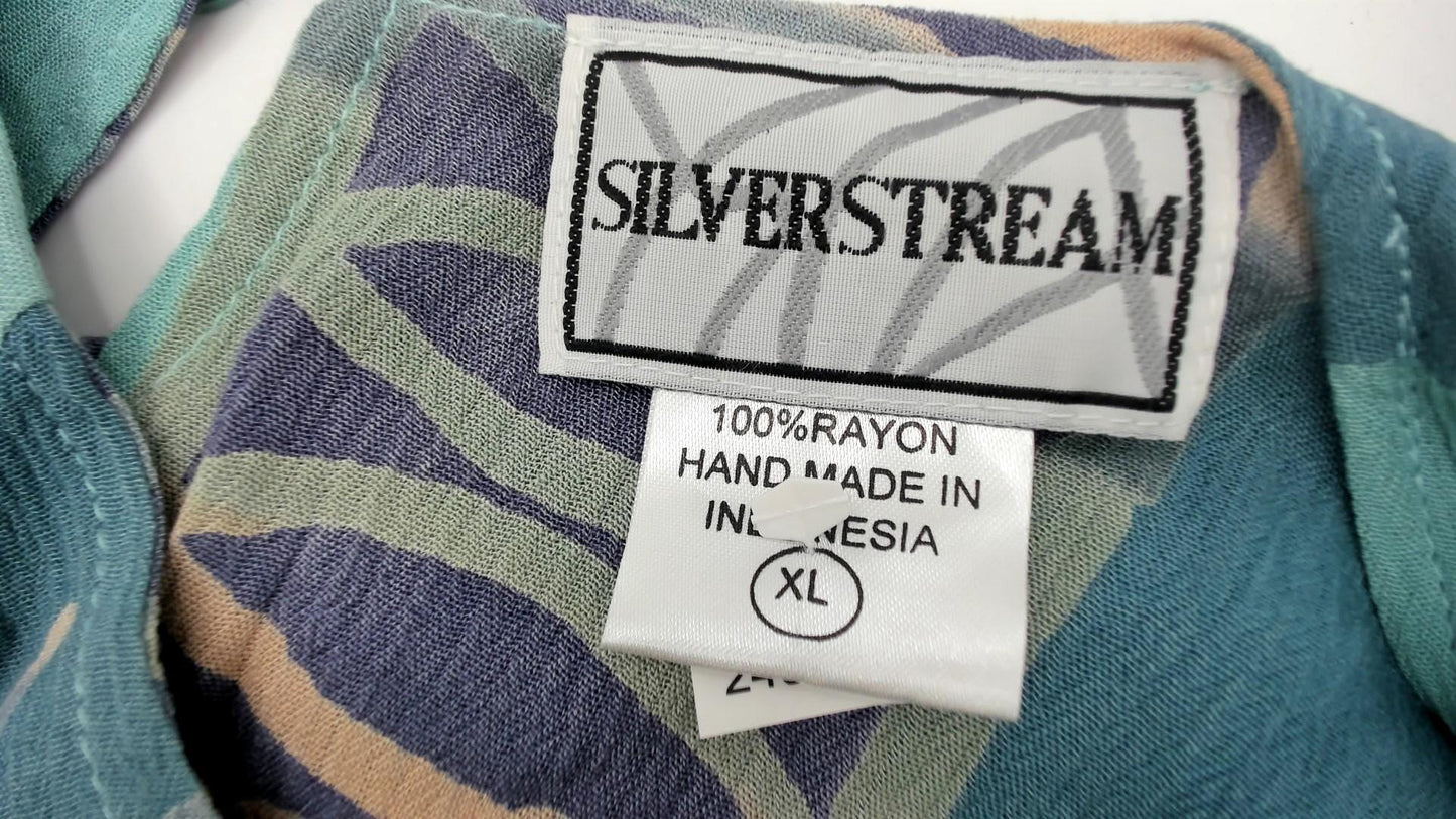 Y2K Silver Stream Teal Sun Print Asymmetric Layered Blouse Extra Large XL