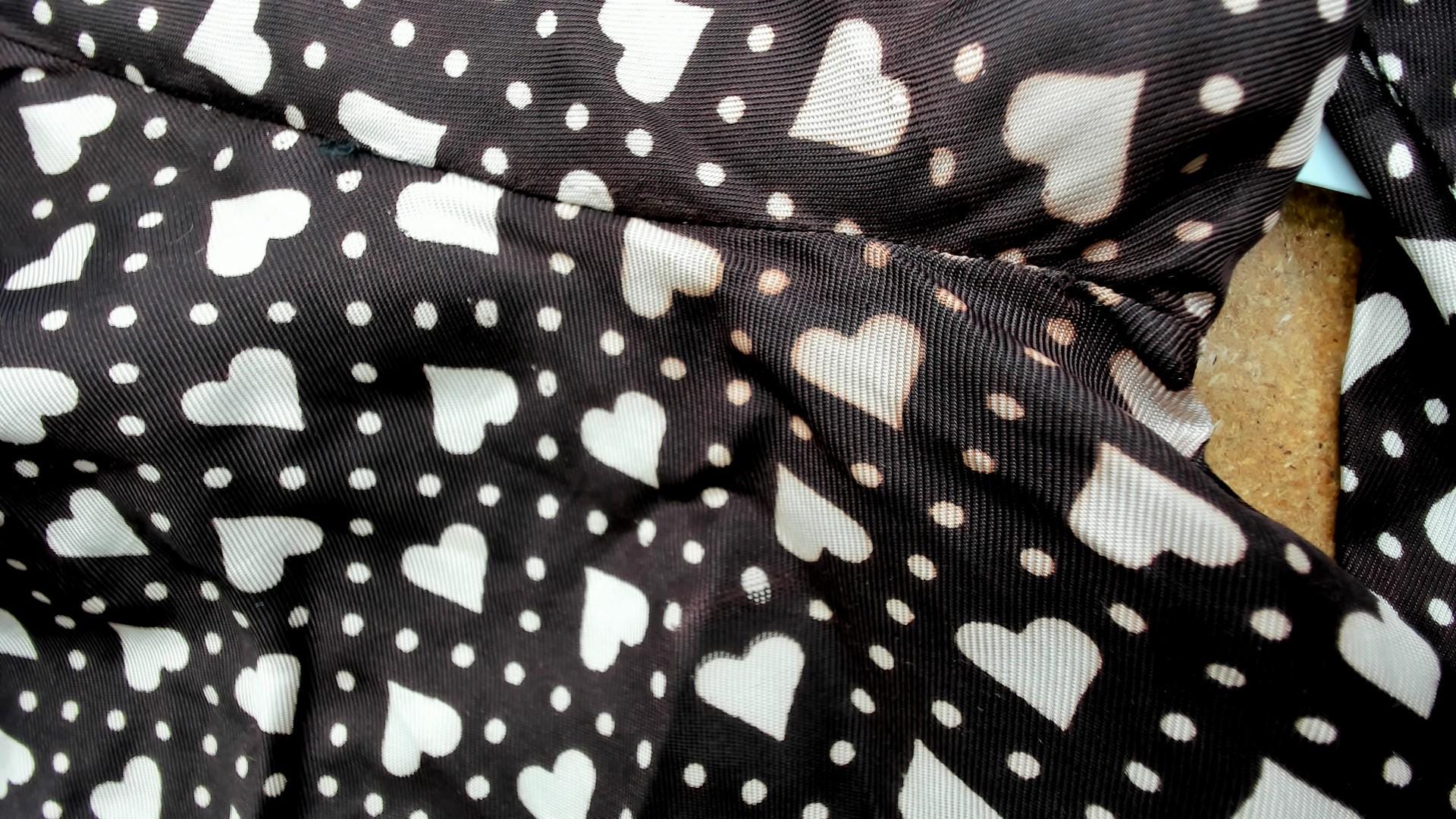 60s Heart Print Mini Dress Brown Pink Mock Neck Long Sleeve Medium M