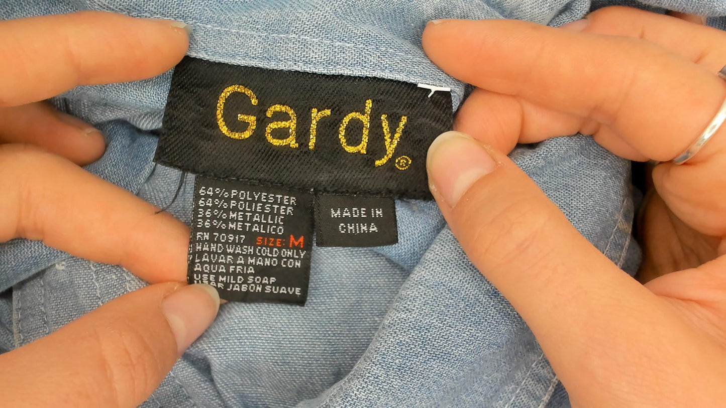 90s Gardy Teddy Bear Laundry Day Denim Shirt Blue Chambray Medium M