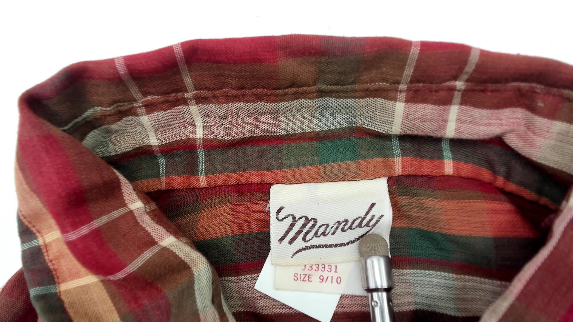 80s Plaid Button Down Shirt Red Green Embroidered Duck Cotton Small