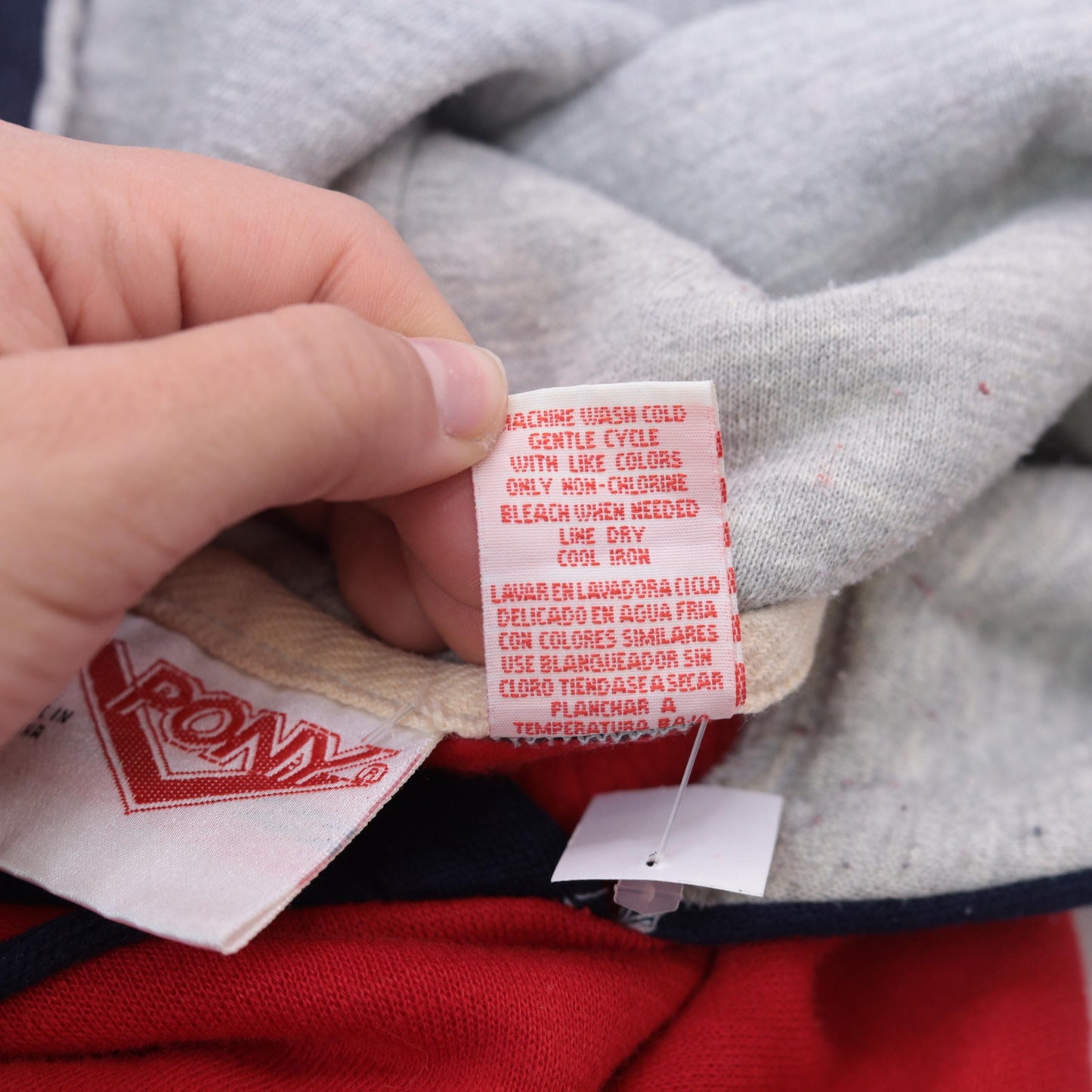 90s Pony Colorblock Hoodie Red Grey Navy Pullover Large L