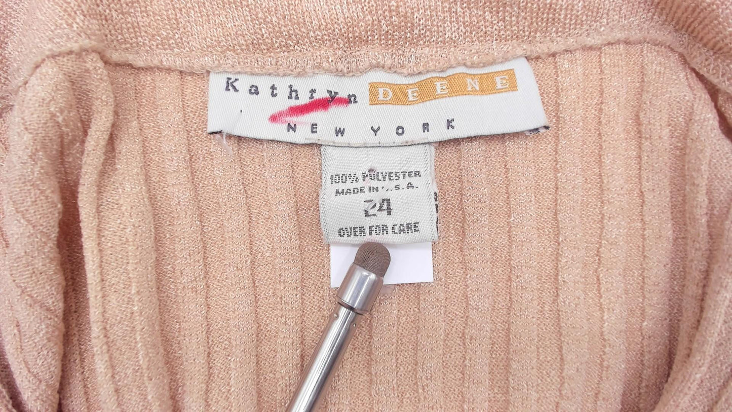 Y2K Kathryn Deene Ribbed Knit Cardigan Cream Button-Front V-Neck Medium